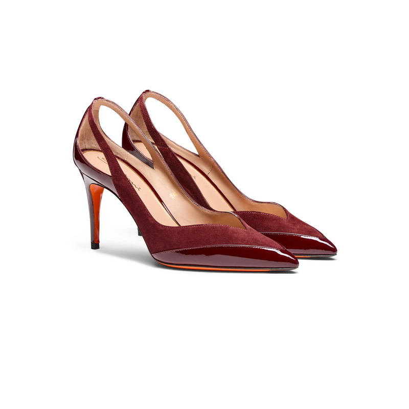 Women's burgundy patent leather and suede high-heel pump 3