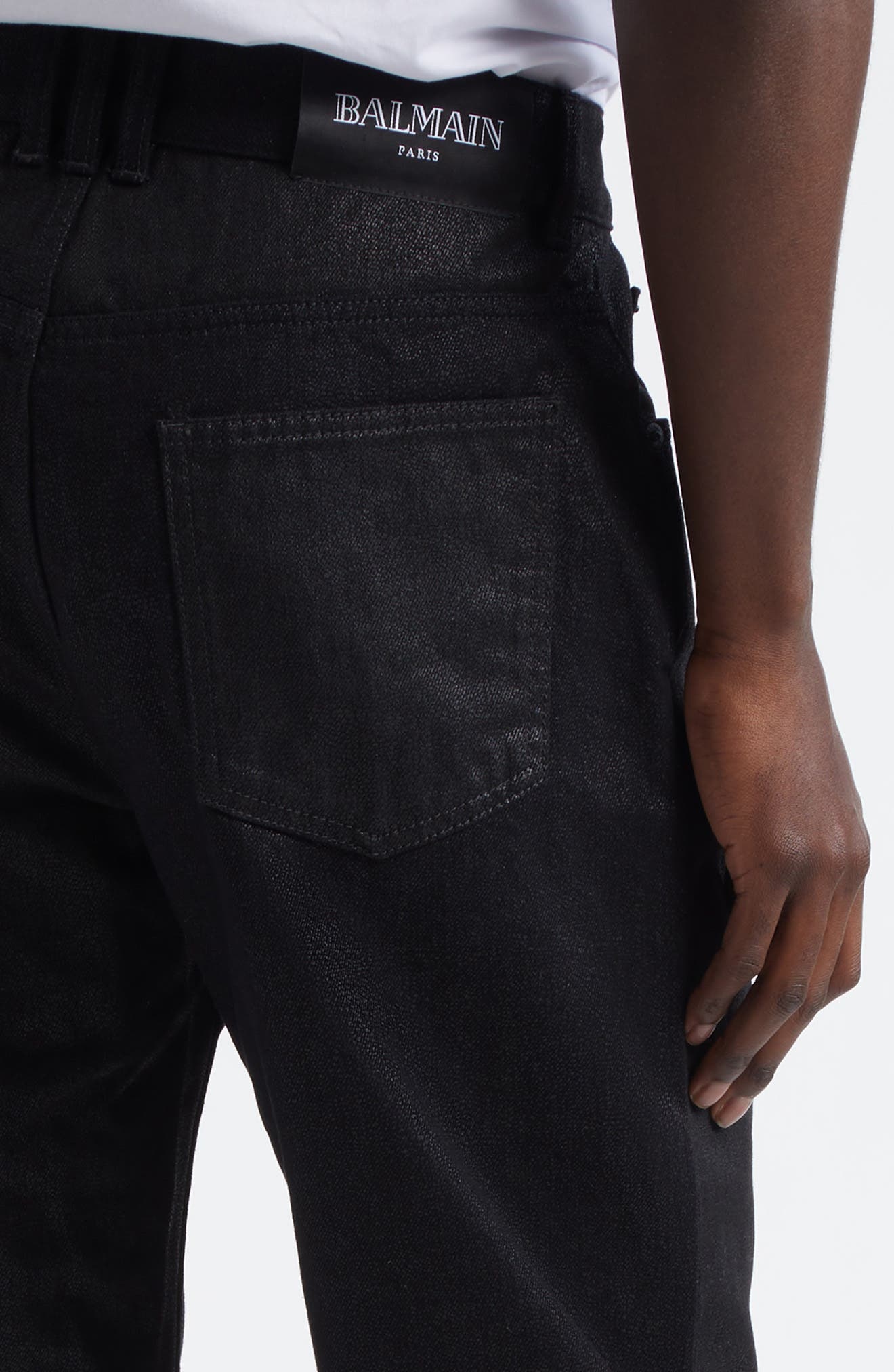 Balmain Coated Regular Fit Jeans in Black at Nordstrom - 5