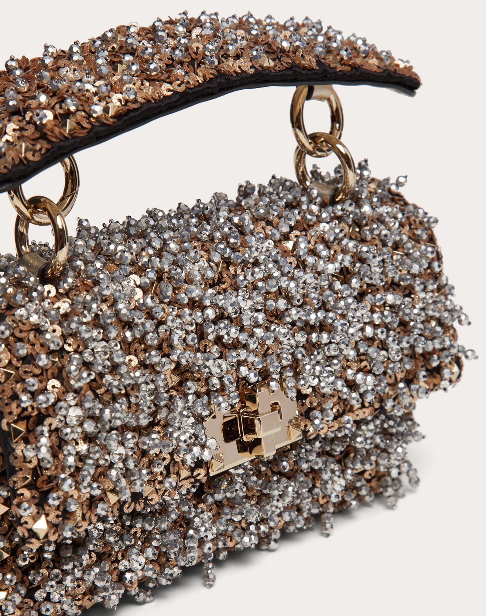 Small Rockstud Spike Bag with Embroidered Beads and Sequins - 5