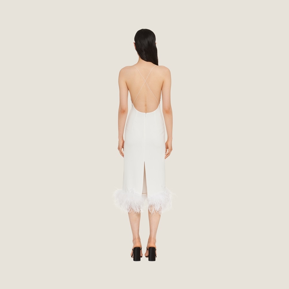 Stretch cady dress with feathers - 3