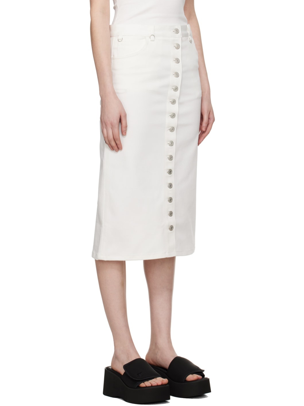 White Multiflex Denim Midi Skirt - 2