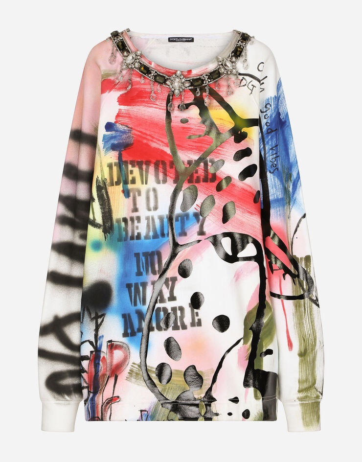Long jersey sweatshirt with graffiti print - 1
