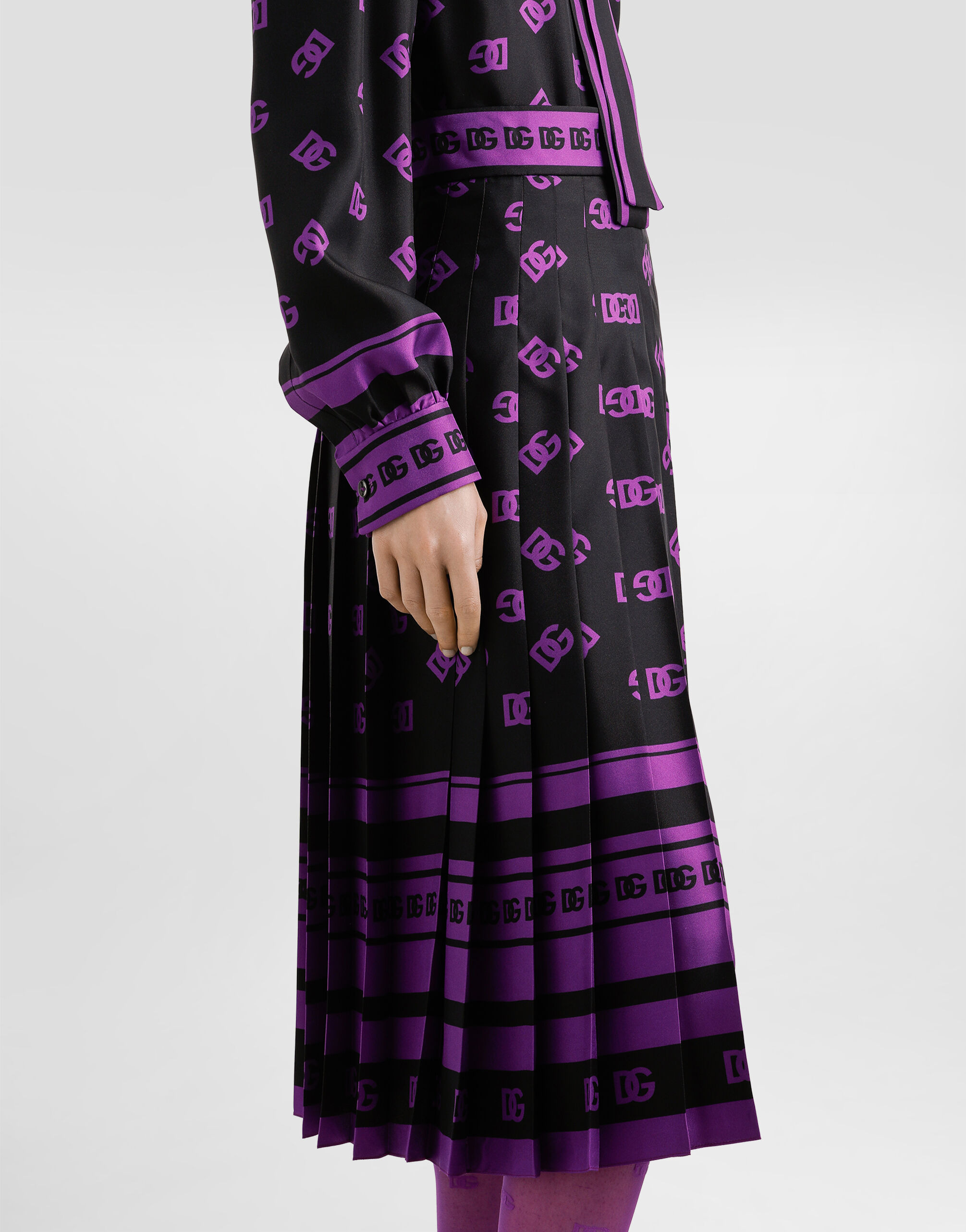 DG logo-print long pleated silk skirt - 2