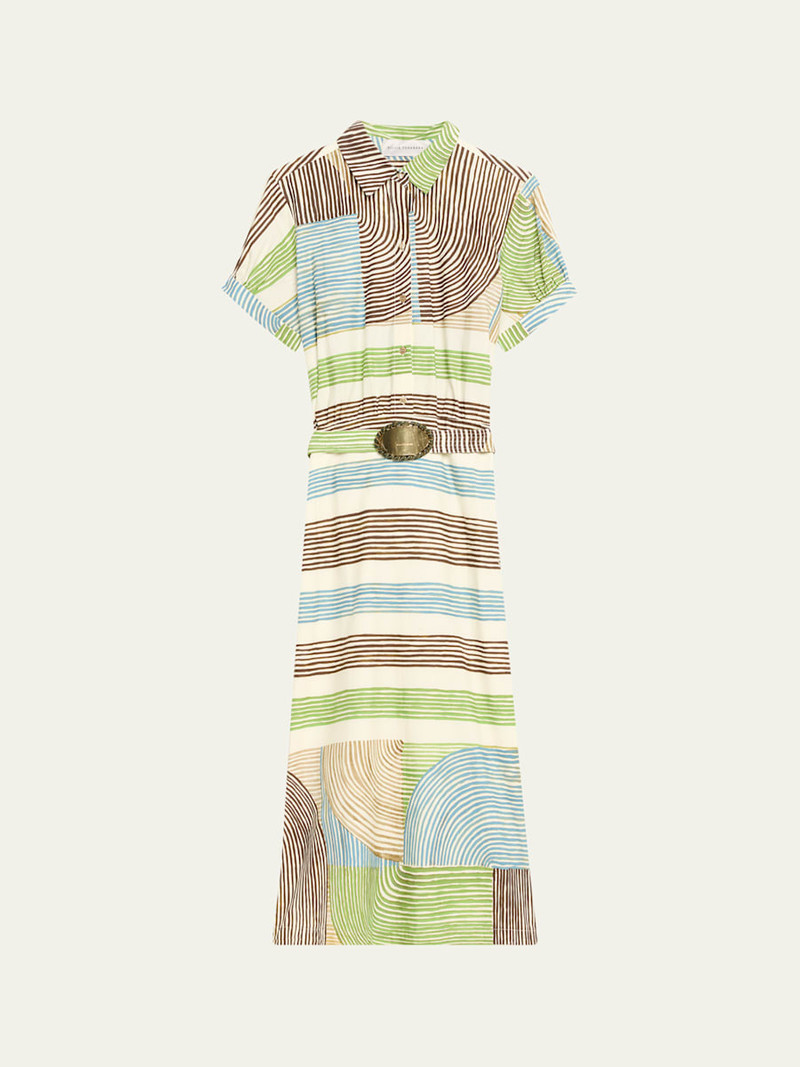 Odila Striped Short-Sleeve Midi Shirtdress With Belt 1