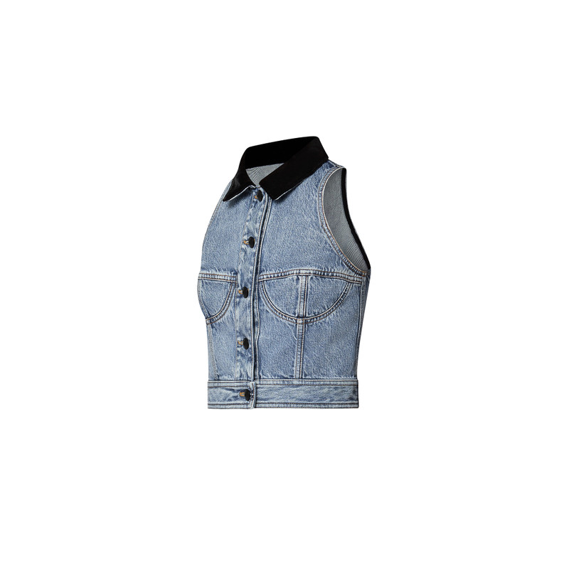 Louis Vuitton Sleeveless Velvet Accent Denim Jacket outlook