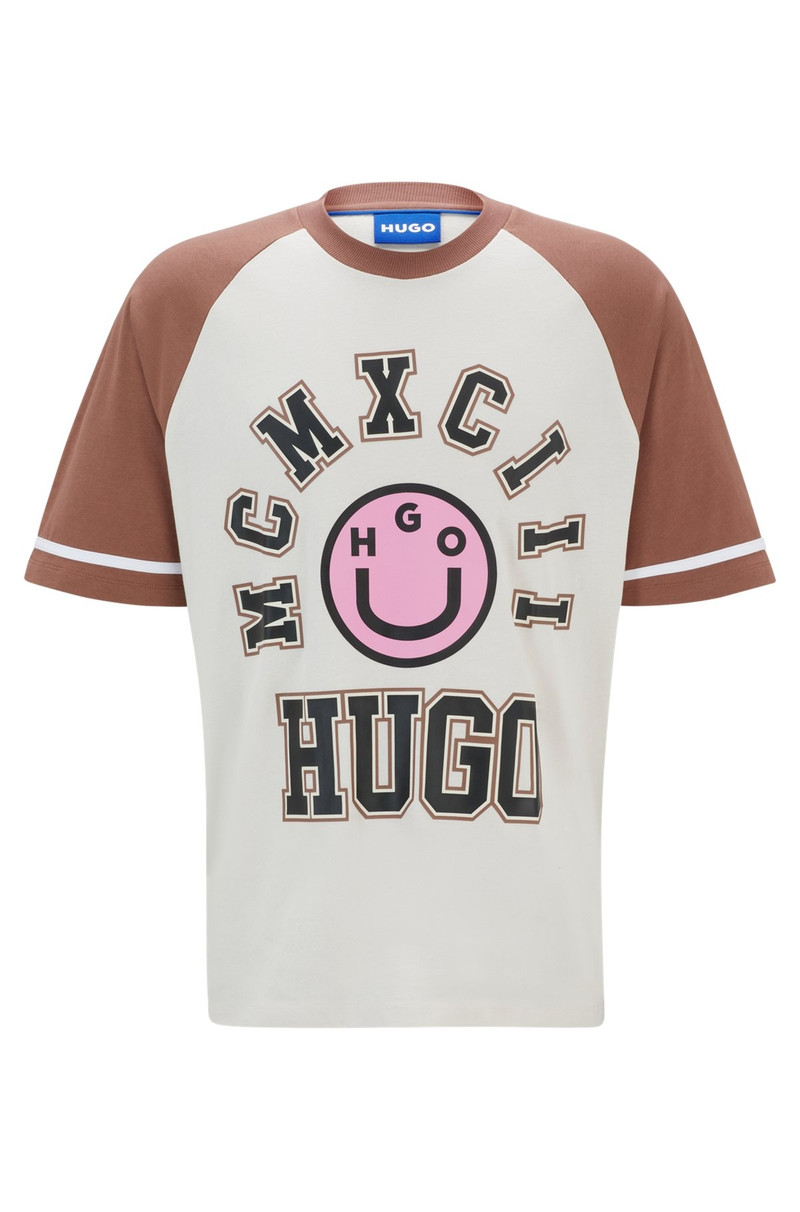 COTTON-JERSEY LOOSE-FIT T-SHIRT WITH HAPPY HUGO PRINT - 1