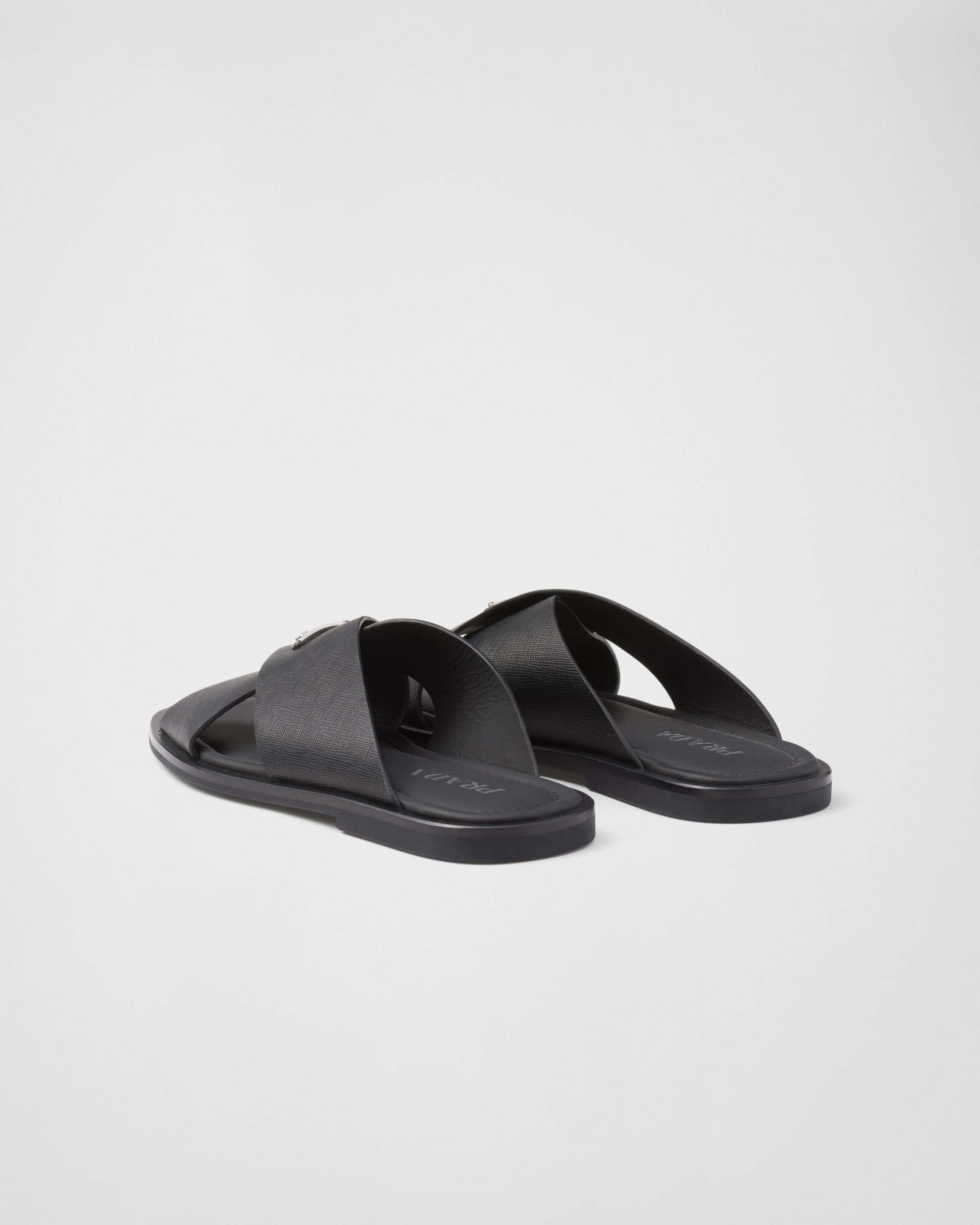 Saffiano leather crisscross slides - 5