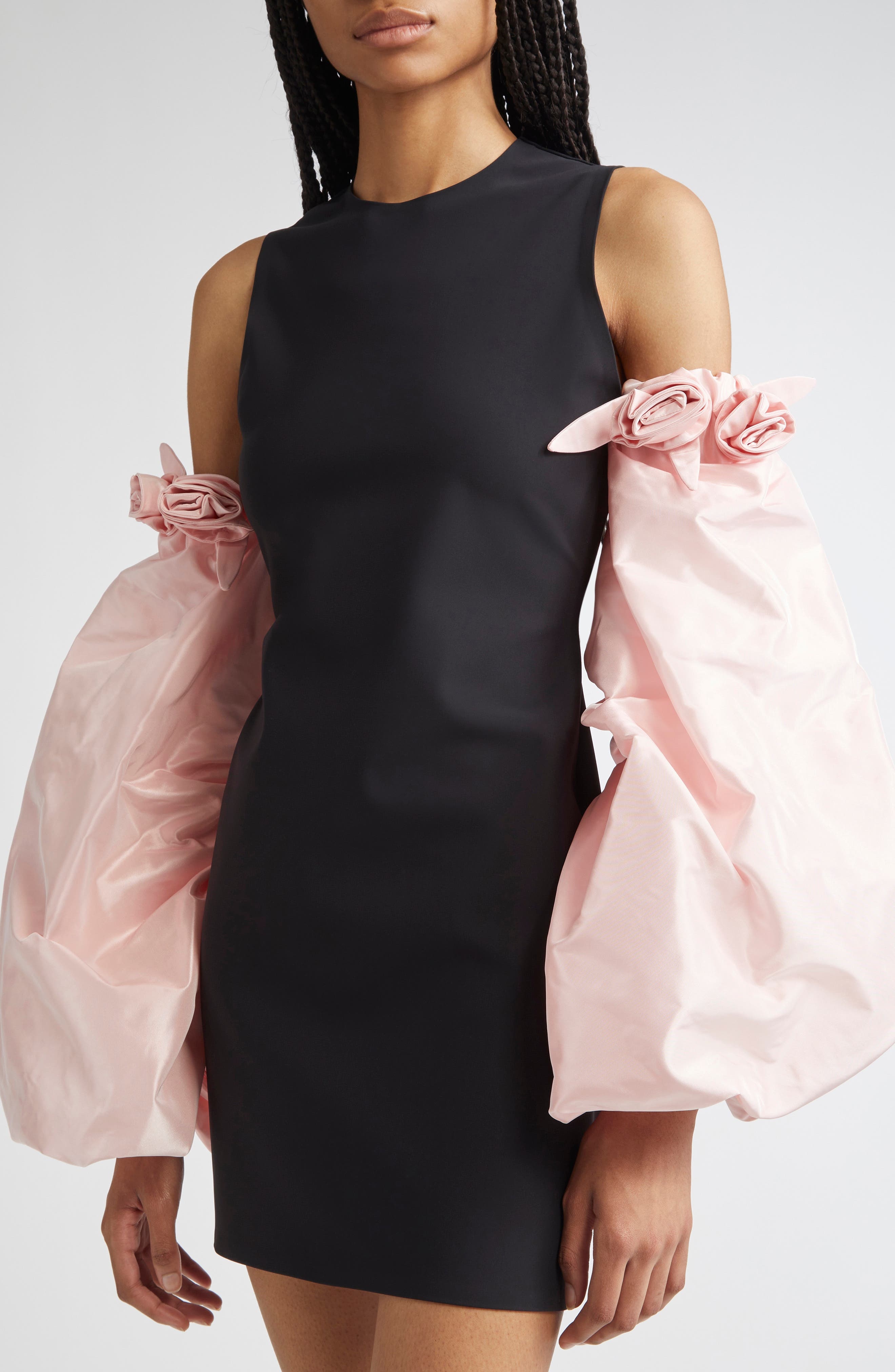 Coperni Jersey Minidress with Detachable Taffeta Sleeves in Black-Pink at Nordstrom - 4