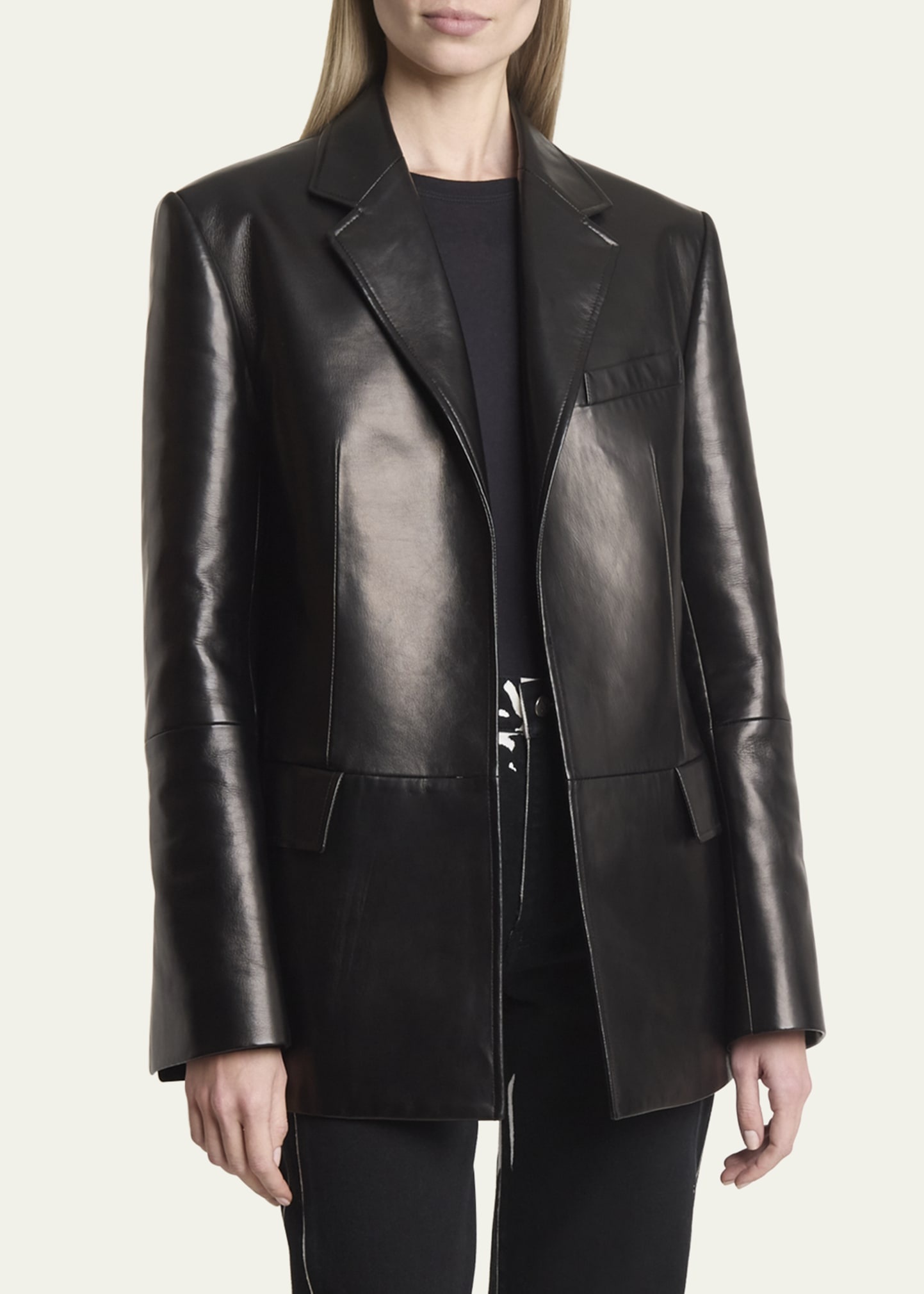 Hayes Open-Front Lambskin Leather Jacket - 4