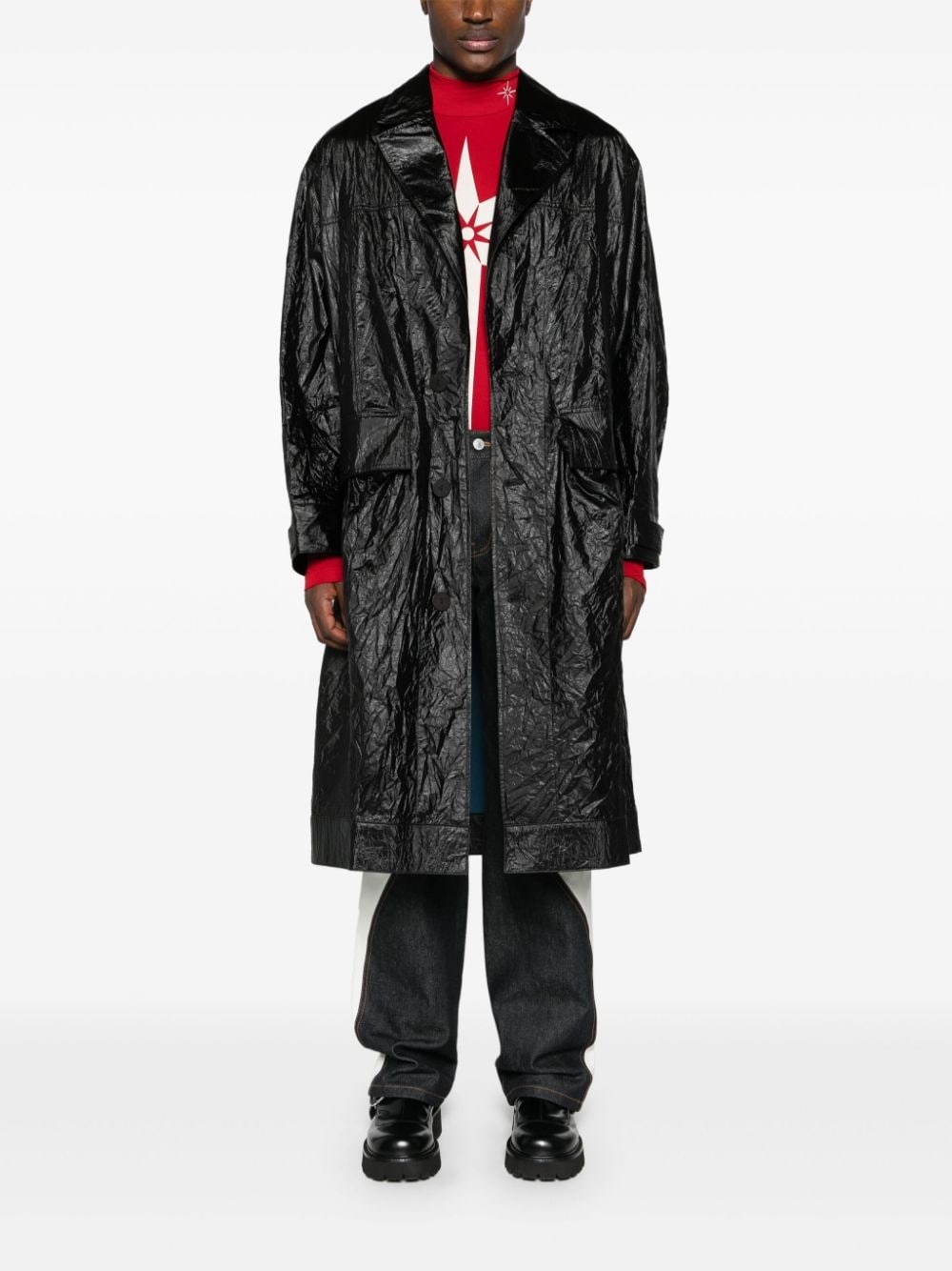 crinkled single-breasted trench coat - 2
