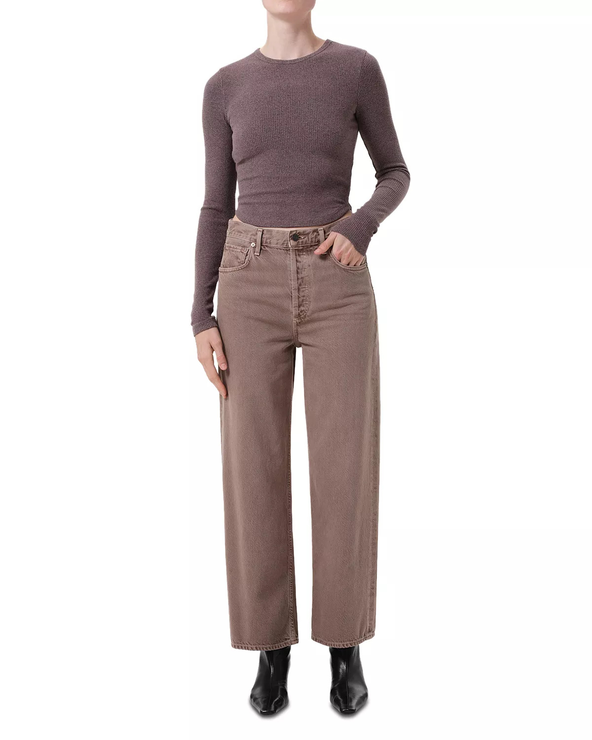 Ren High Rise Wide Leg Ankle Jeans in Ceramic - 2