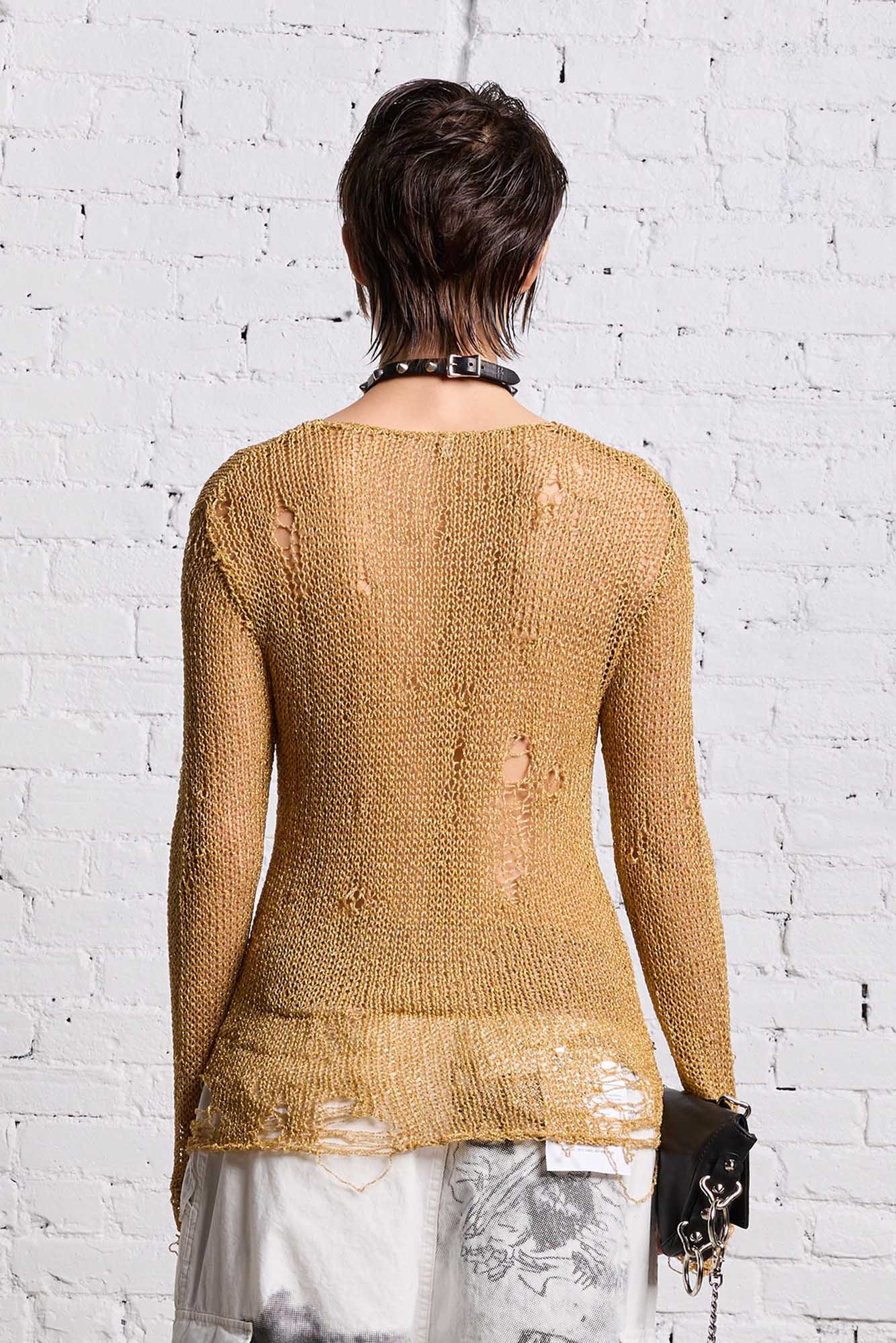 R13 THREADBARE CREWNECK - GOLD | REVERSIBLE
