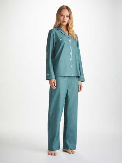 Derek Rose Women's Pyjamas Kate 9 Cotton Jacquard Teal outlook
