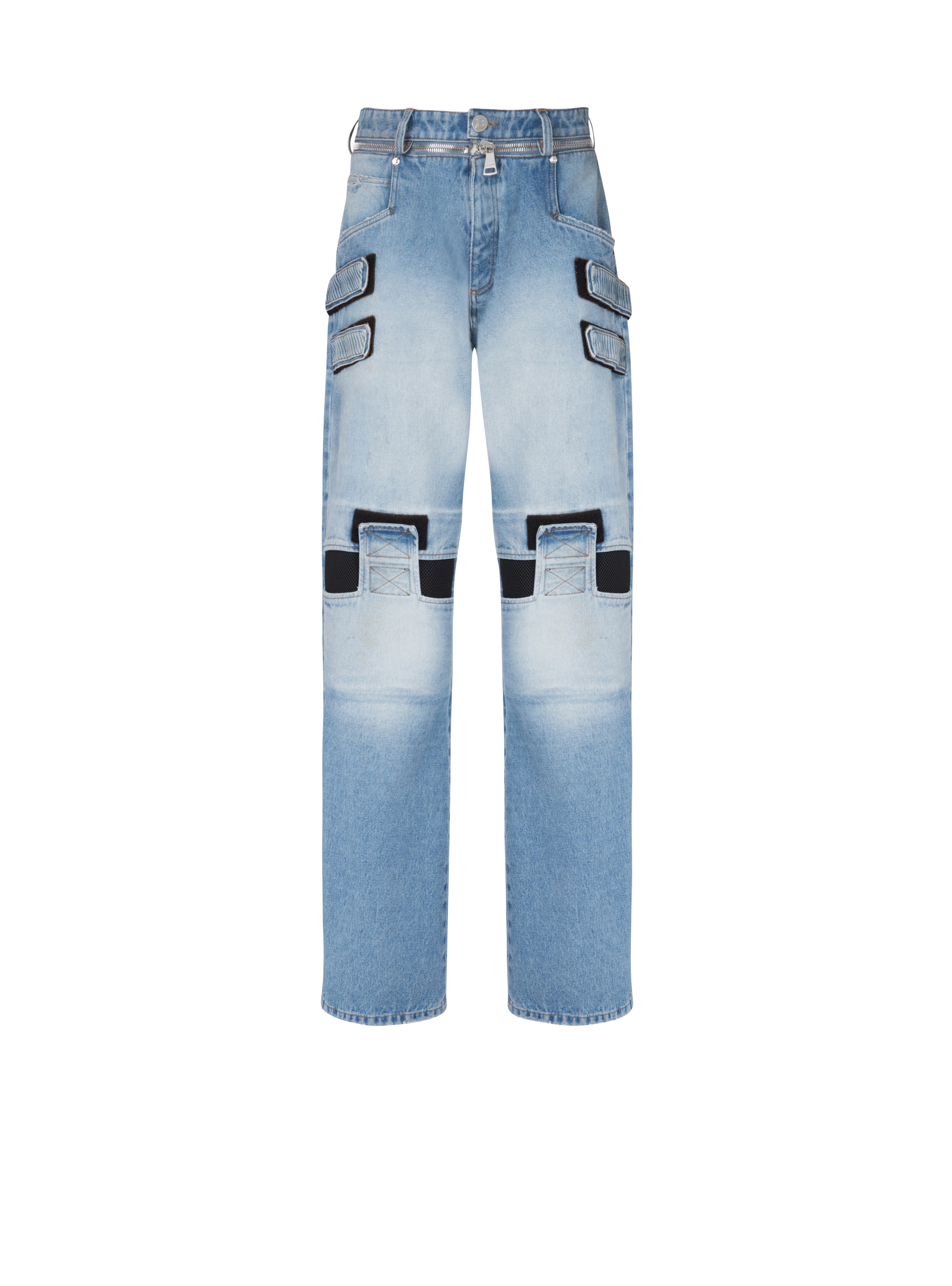 Faded wide-leg cotton jeans with Velcro strips - 1