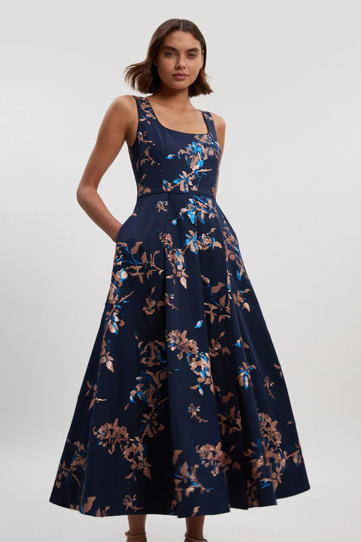 Petite Satin Sequin And Embroidery Woven Prom Dress - 1