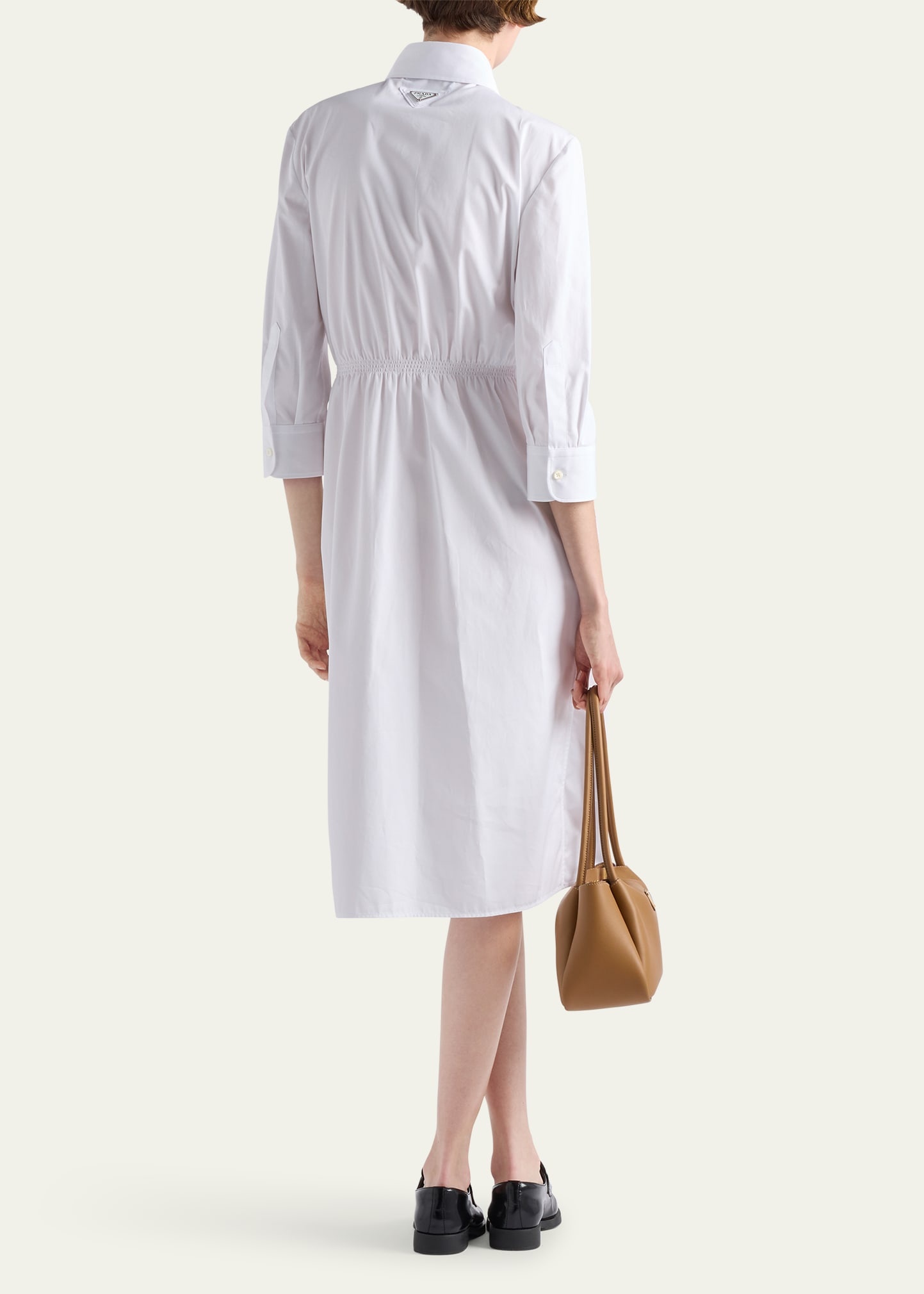 Button Down Belted Poplin Midi Shirt Dress - 3