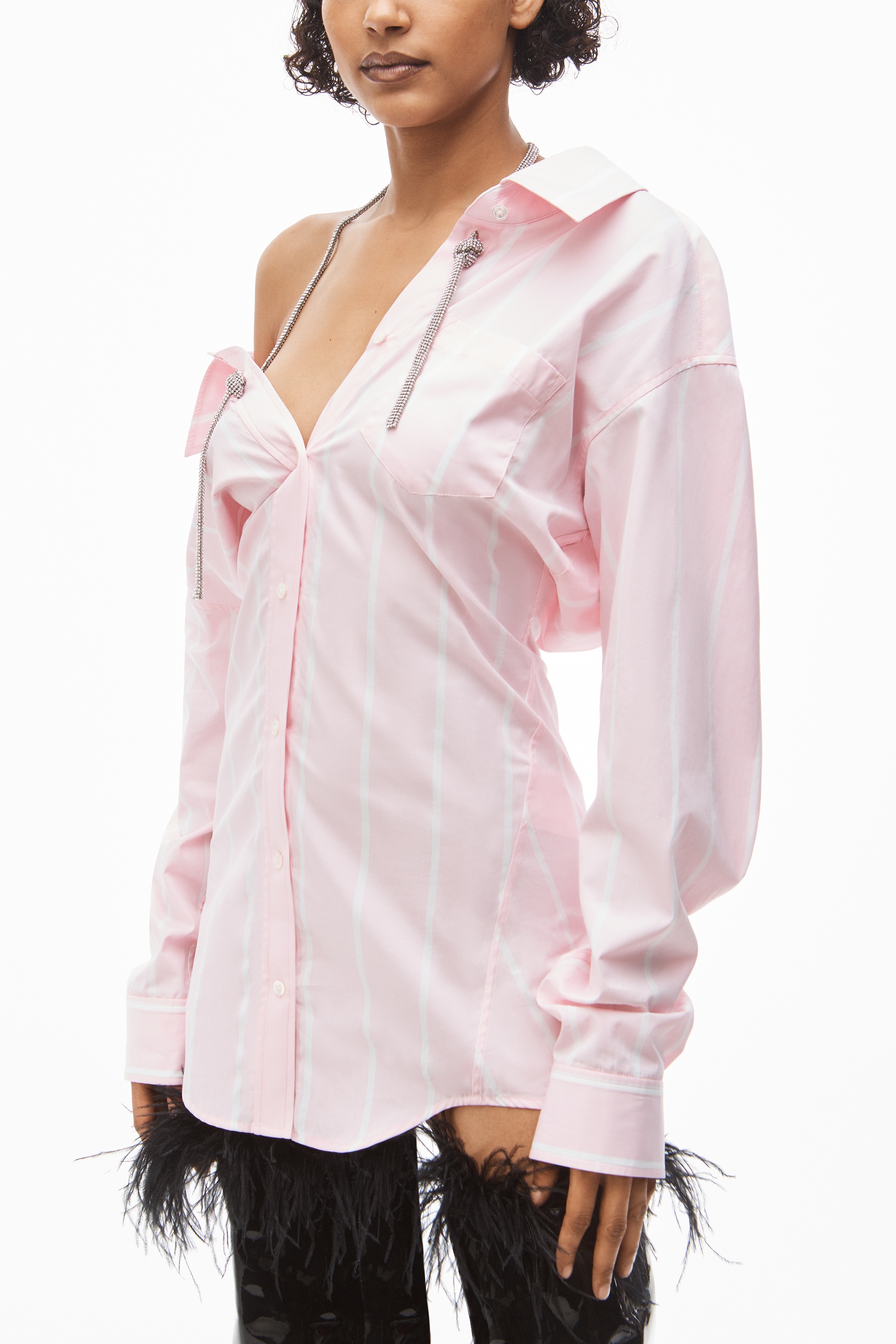 OFF-SHOULDER SHIRT DRESS IN COTTON POPLIN - 3