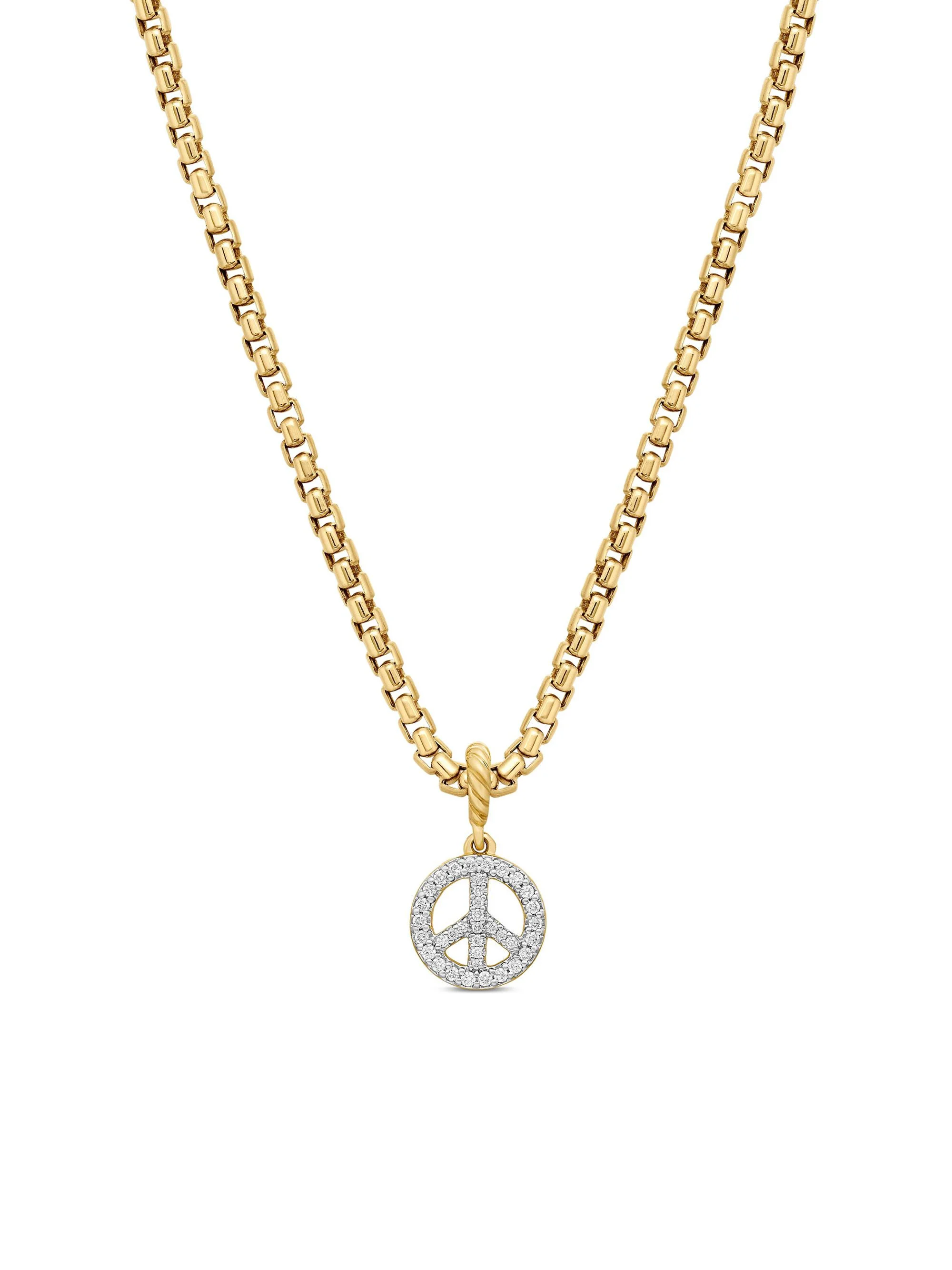 Women's Peace Sign Amulet in 18K Yellow Gold with Diamonds, 19mm - Diamond - 1