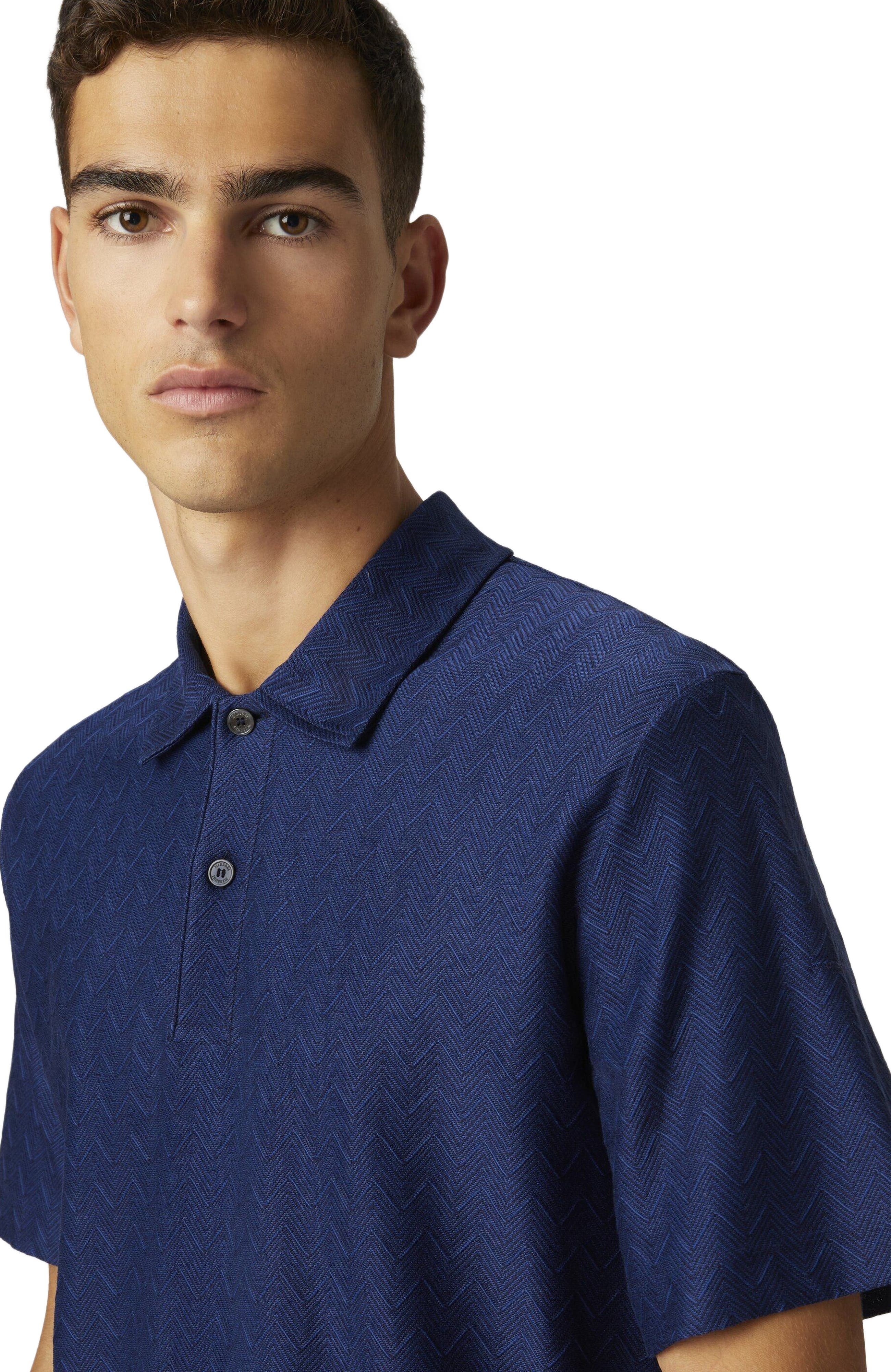Missoni Tonal Zigzag Cotton Jersey Polo Shirt in Blue at Nordstrom - 4