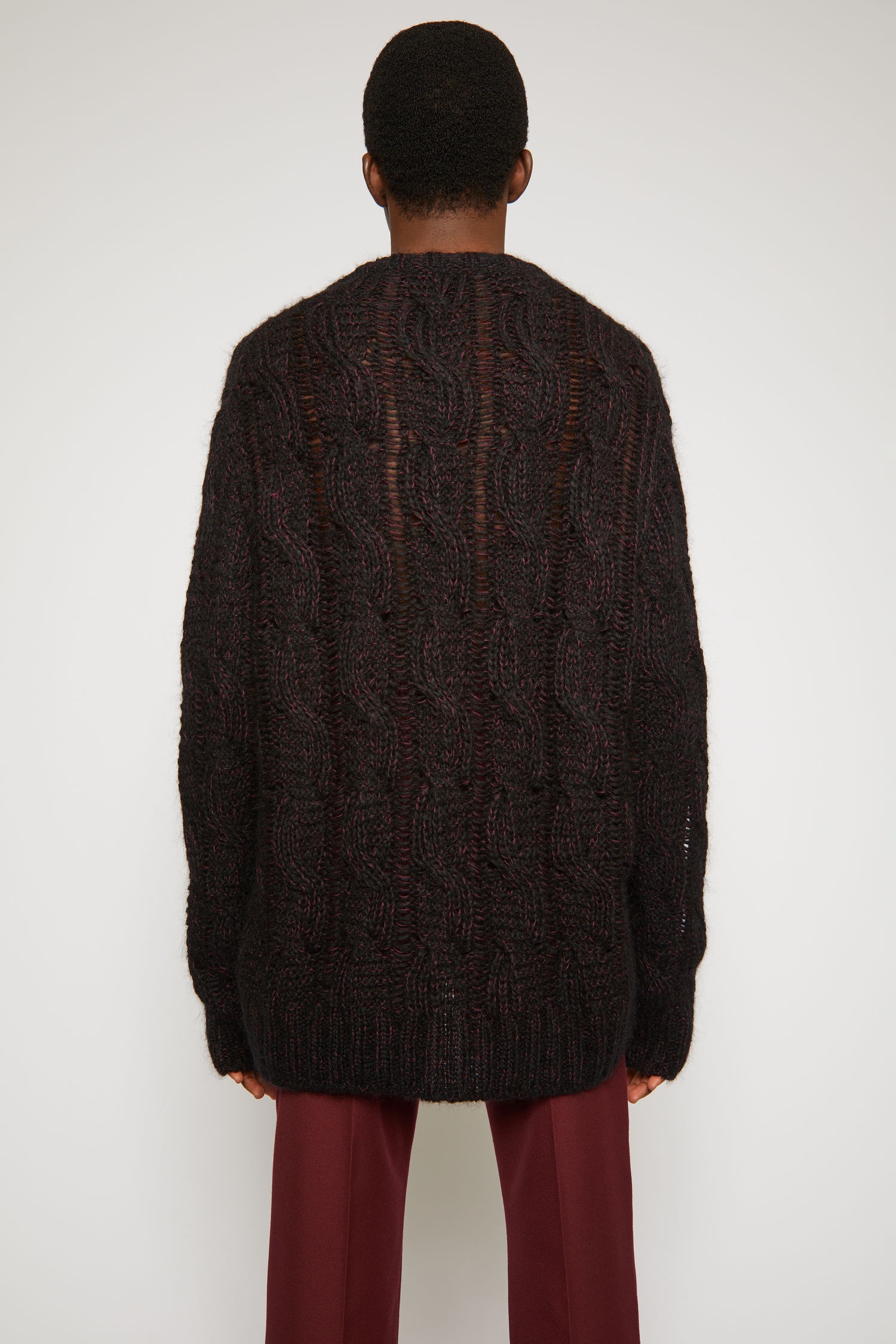 Melange cable-knit sweater black/burgundy - 3