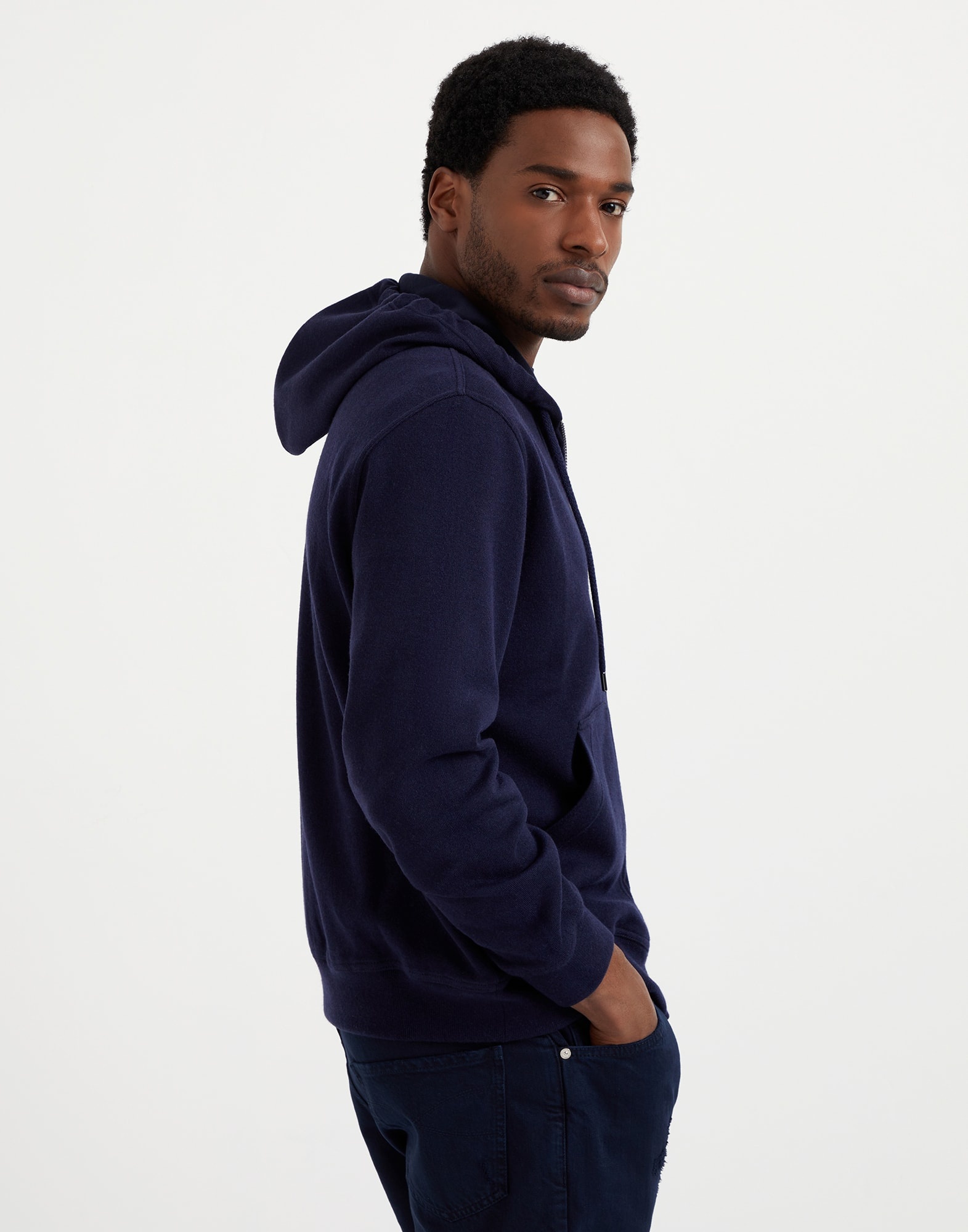 Cashmere and cotton French terry double cloth hooded sweatshirt with zipper - 2