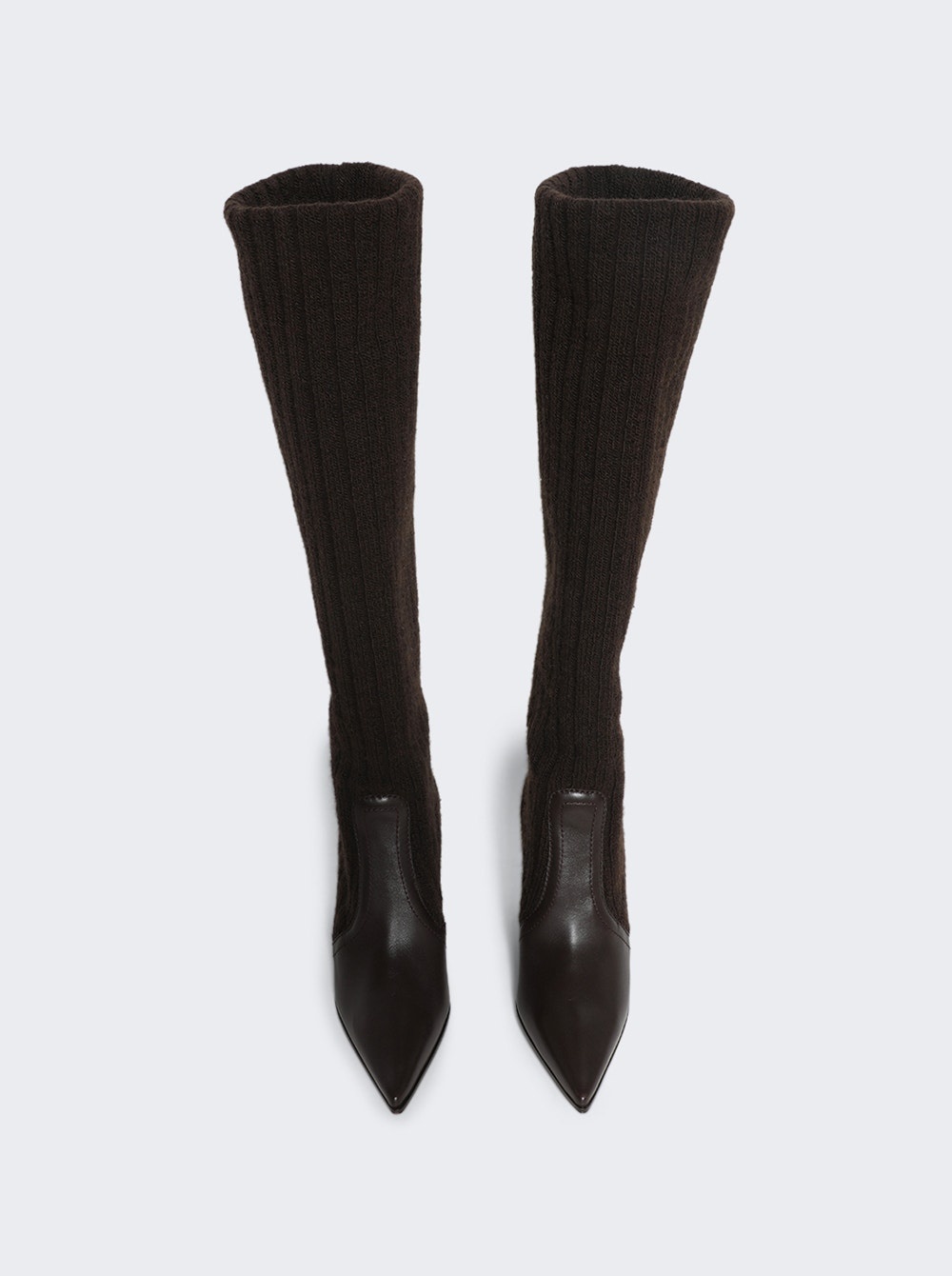 Ribbed Knit Calf Boots Beige - 3