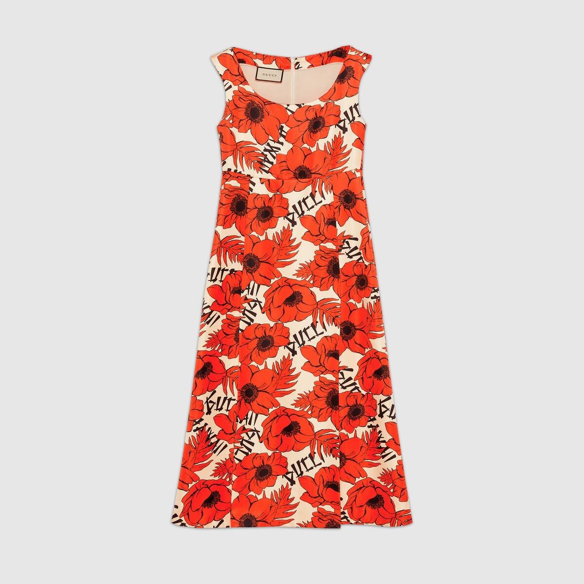 Poppies print silk sleeveless dress - 1