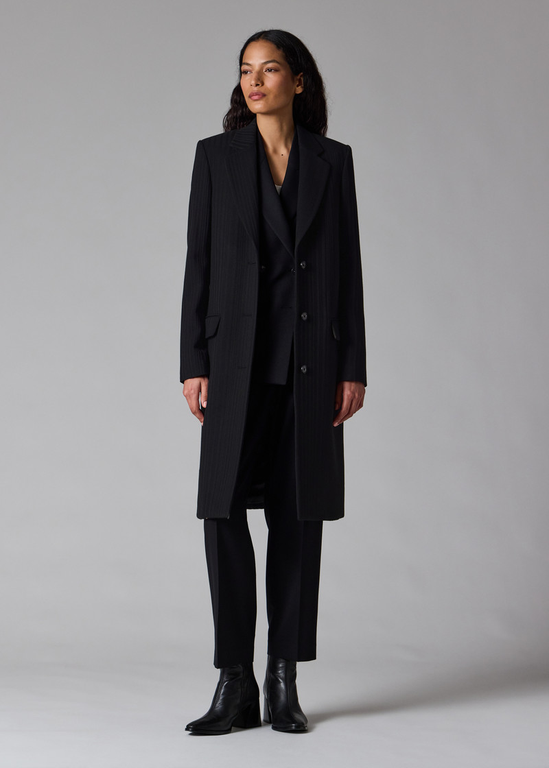 Women's Dark Navy 'Shadow Stripe' Cashmere-Blend Epsom Coat 10