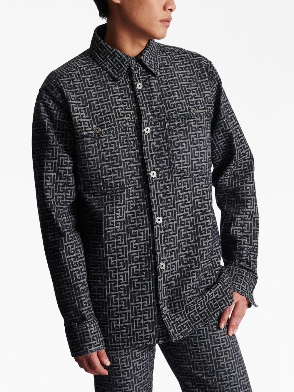 monogram-jacquard denim shirt - 6
