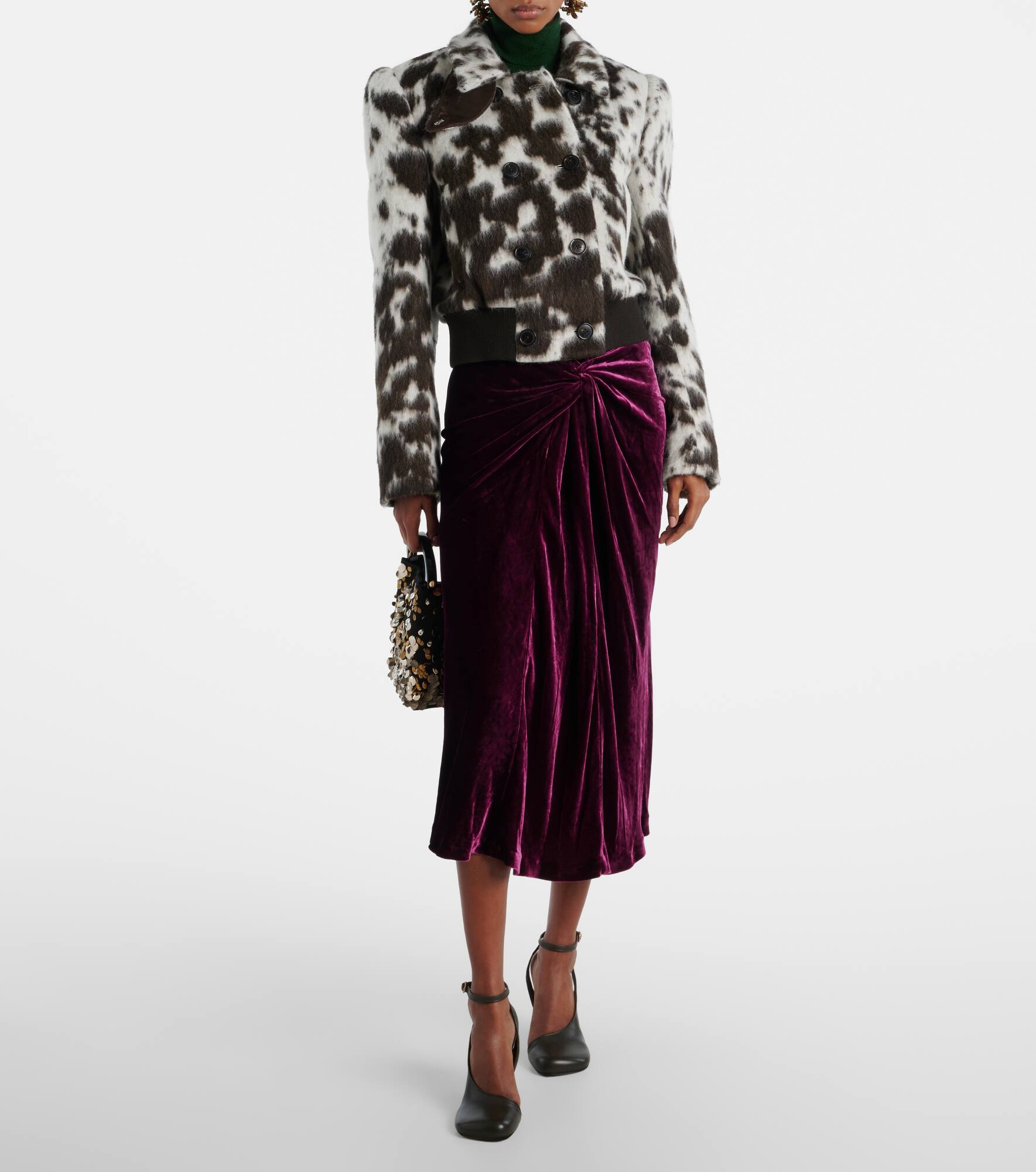Gathered velvet midi skrit - 2