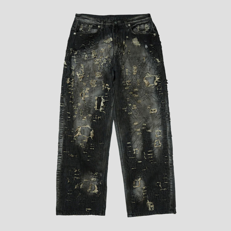 HARD-WASHED DAMAGED DENIM PANTS 1