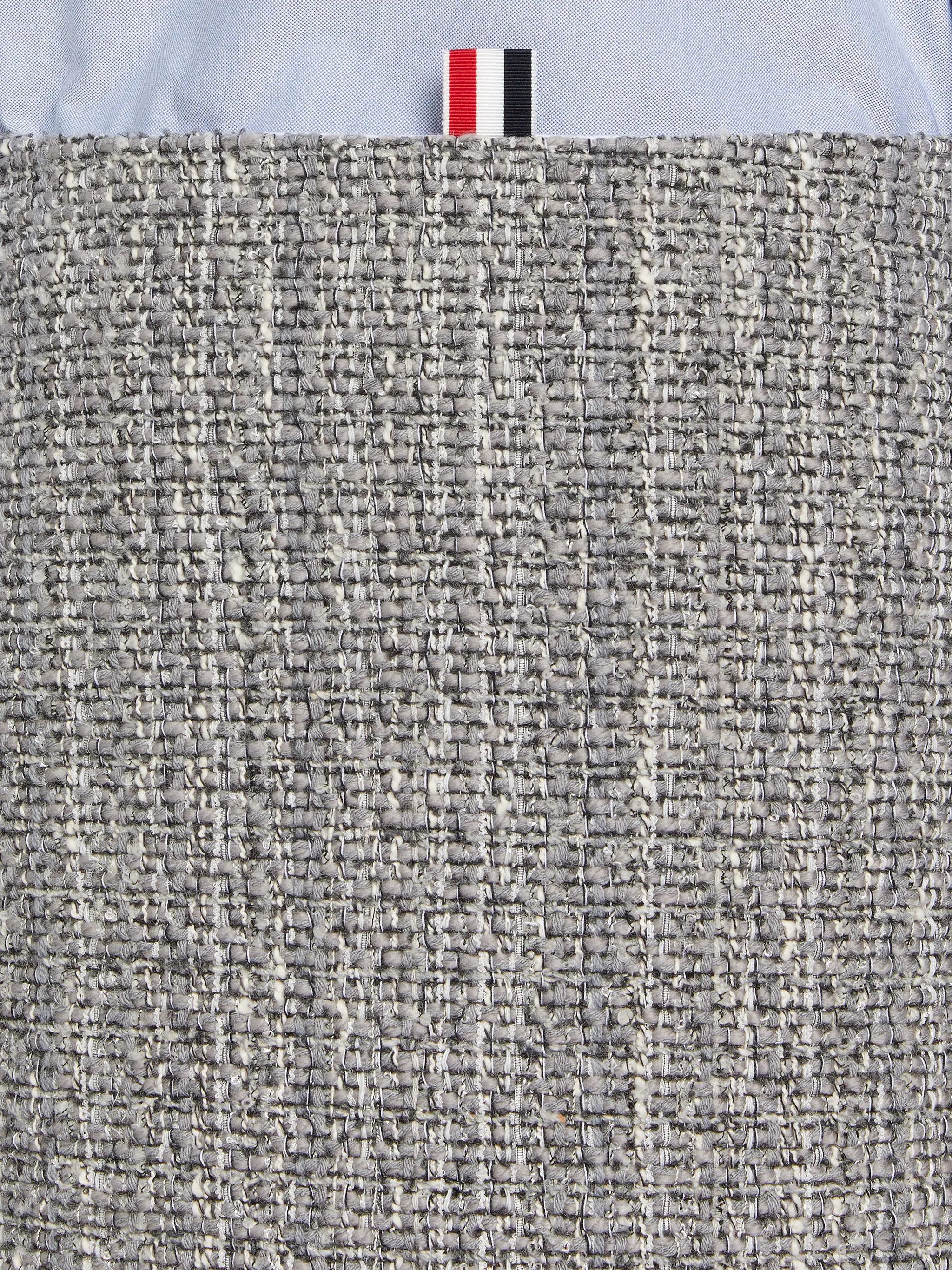 Medium Grey Melange Look Solid Tweed Grosgrain Button Front Ankle Length Cardigan Skirt - 6