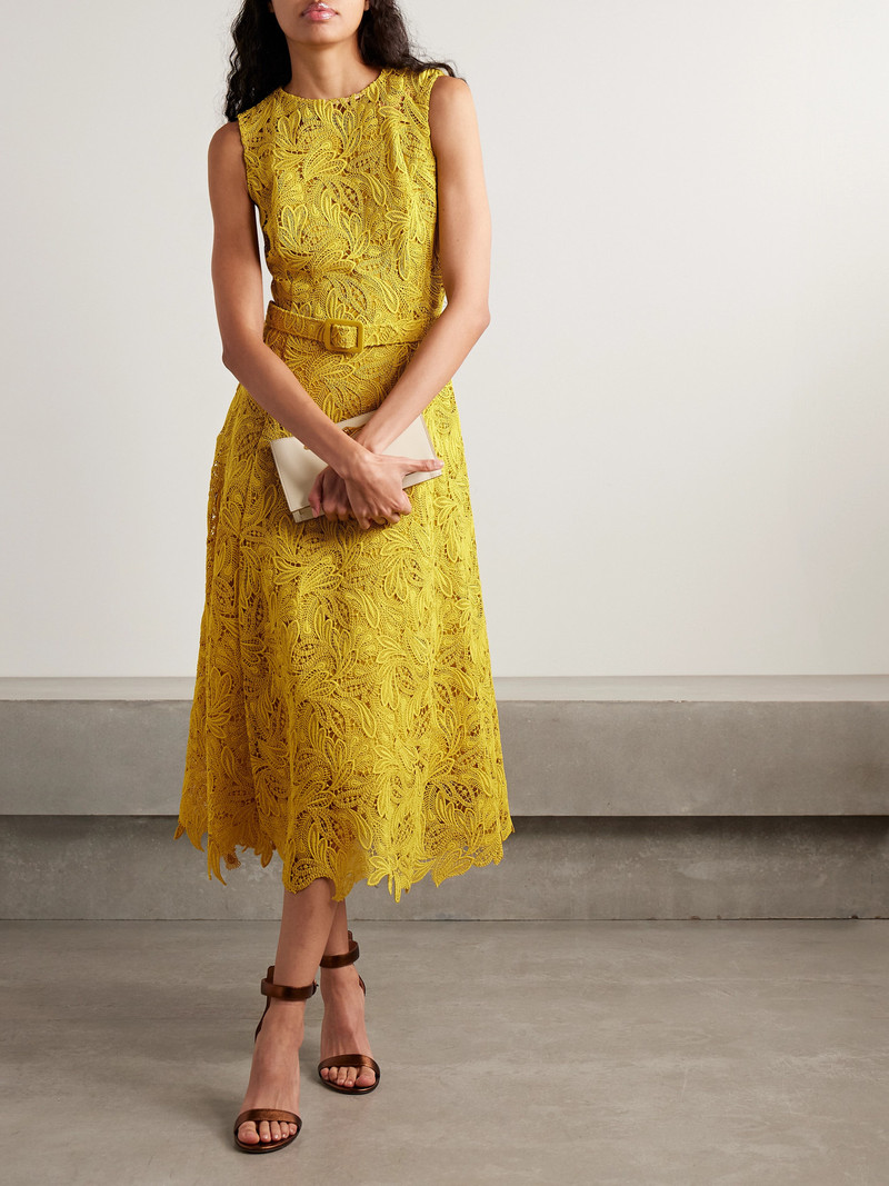 Oscar de la Renta Belted Guipure Lace Midi Dress outlook