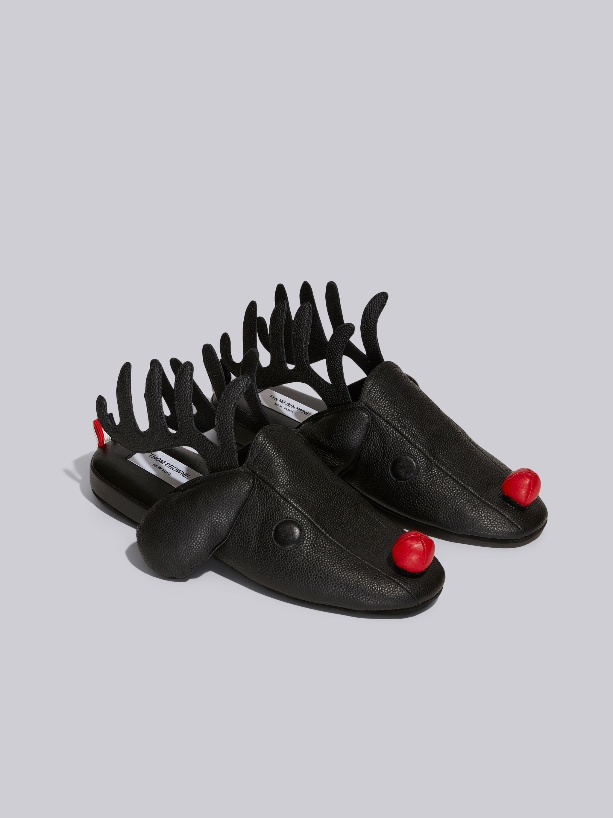 Black Pebble Grain Leather Reindeer Hector Slipper - 2