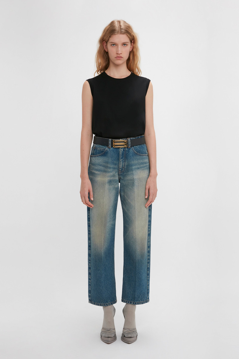 Victoria Beckham Relaxed Straight Leg Jean In Antique Indigo Wash outlook