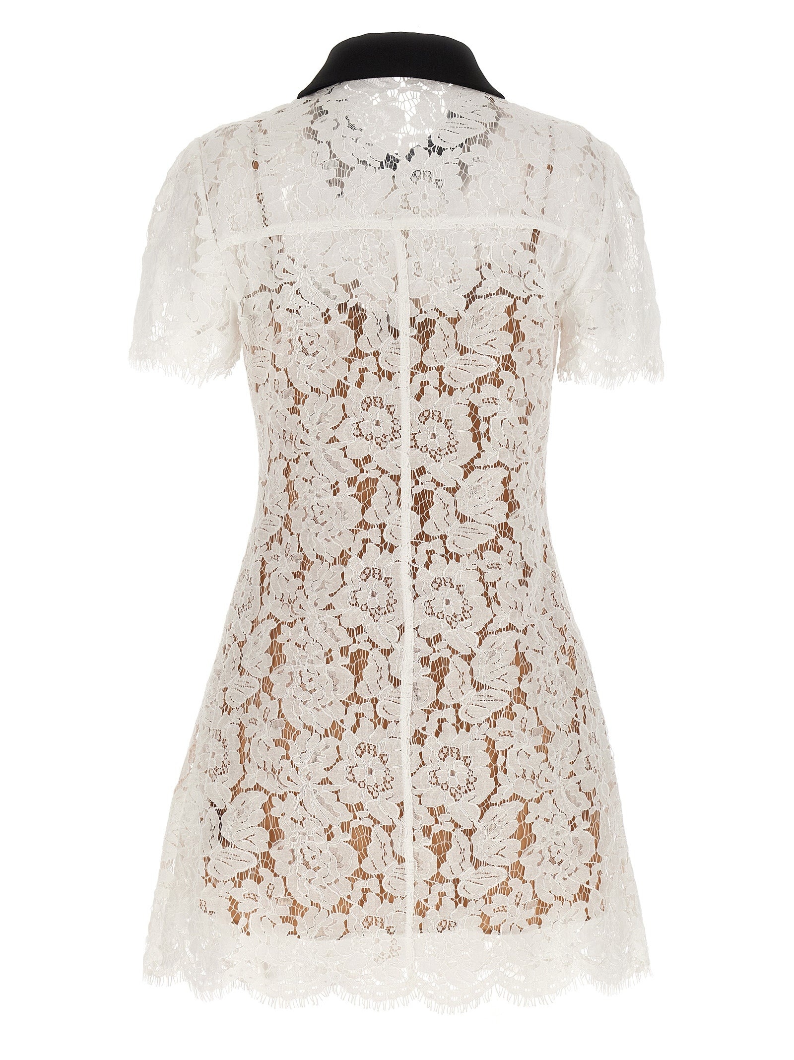 White Lace Contrast Collar Mini Dresses White - 2