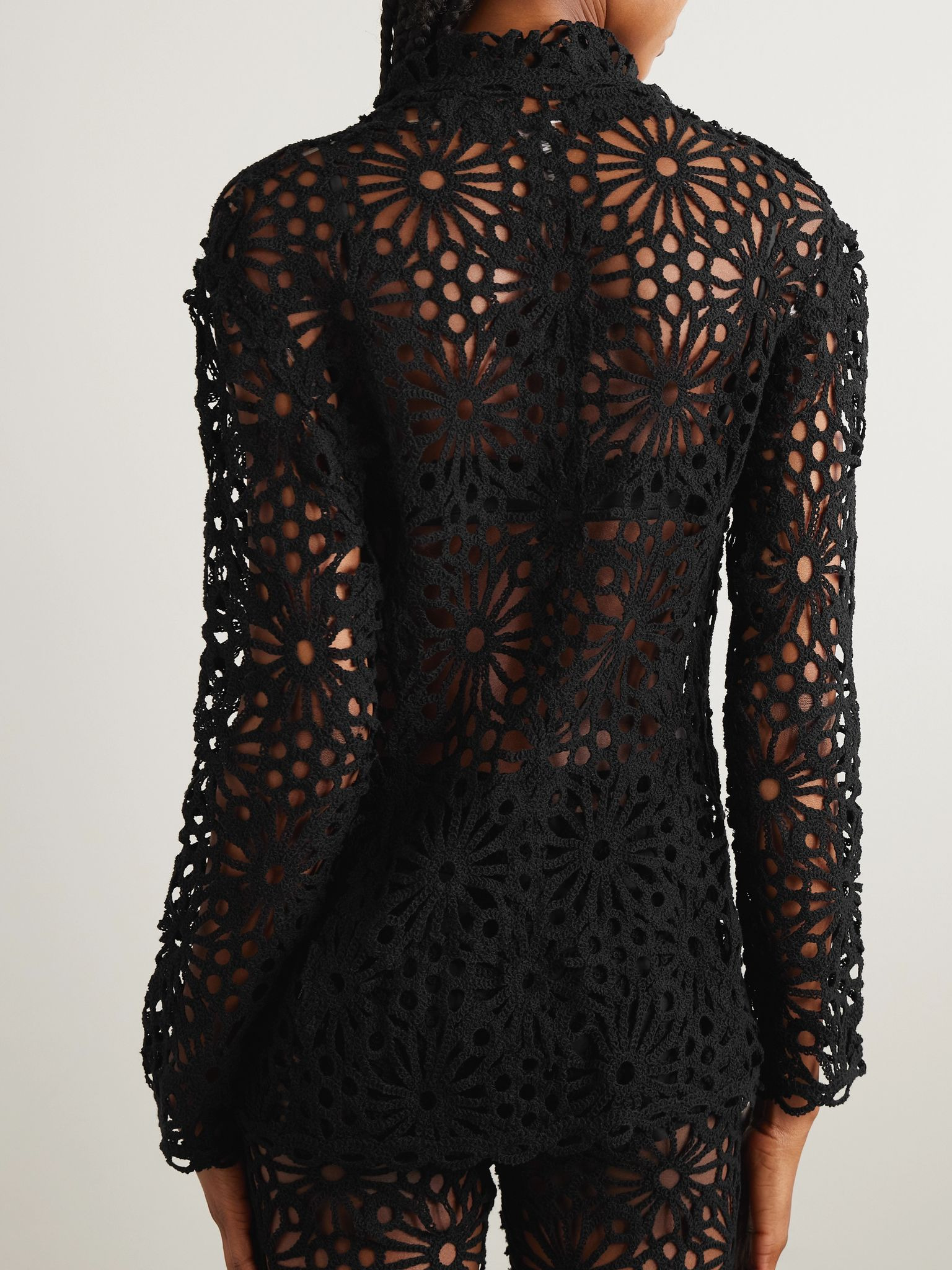 Cotton-blend open-knit jacket Black - 3