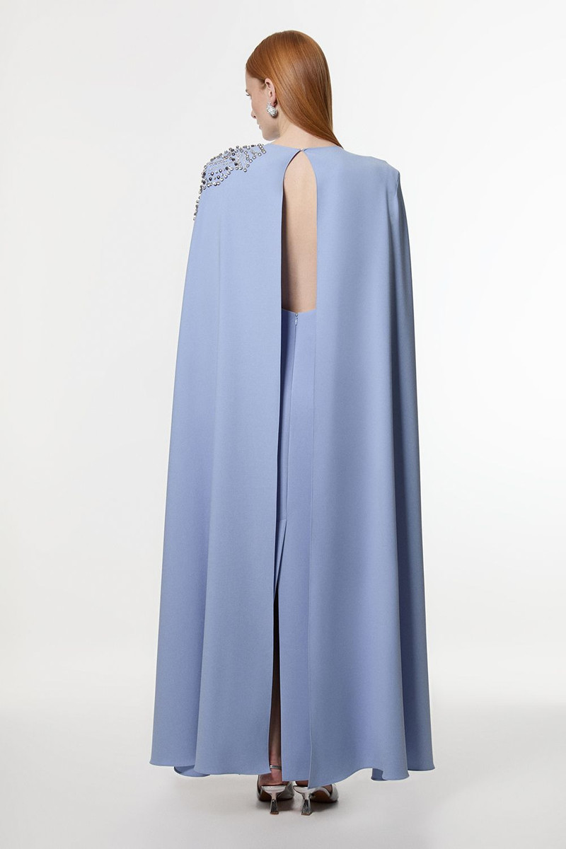 Petite Placed Floral Crystal Embellished Tailored Drama Cape Maxi Dress 4