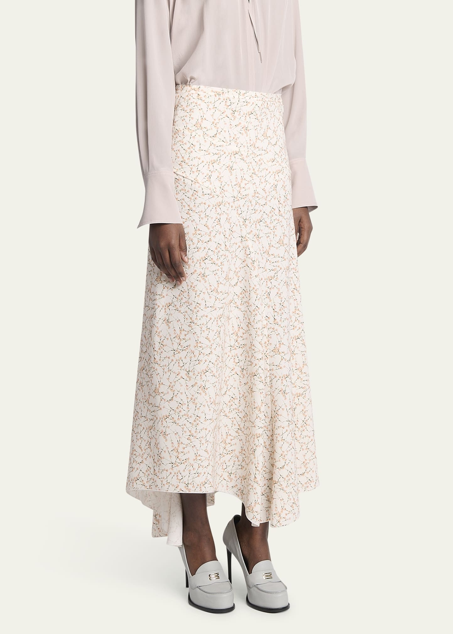 Floral Spiral Seam Asymmetric Skirt - 4