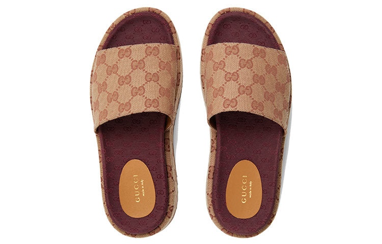 (WMNS) Gucci GG Slide Sandal 'Monogram - Beige Brick Red' 573018-KQW00-8366 - 4