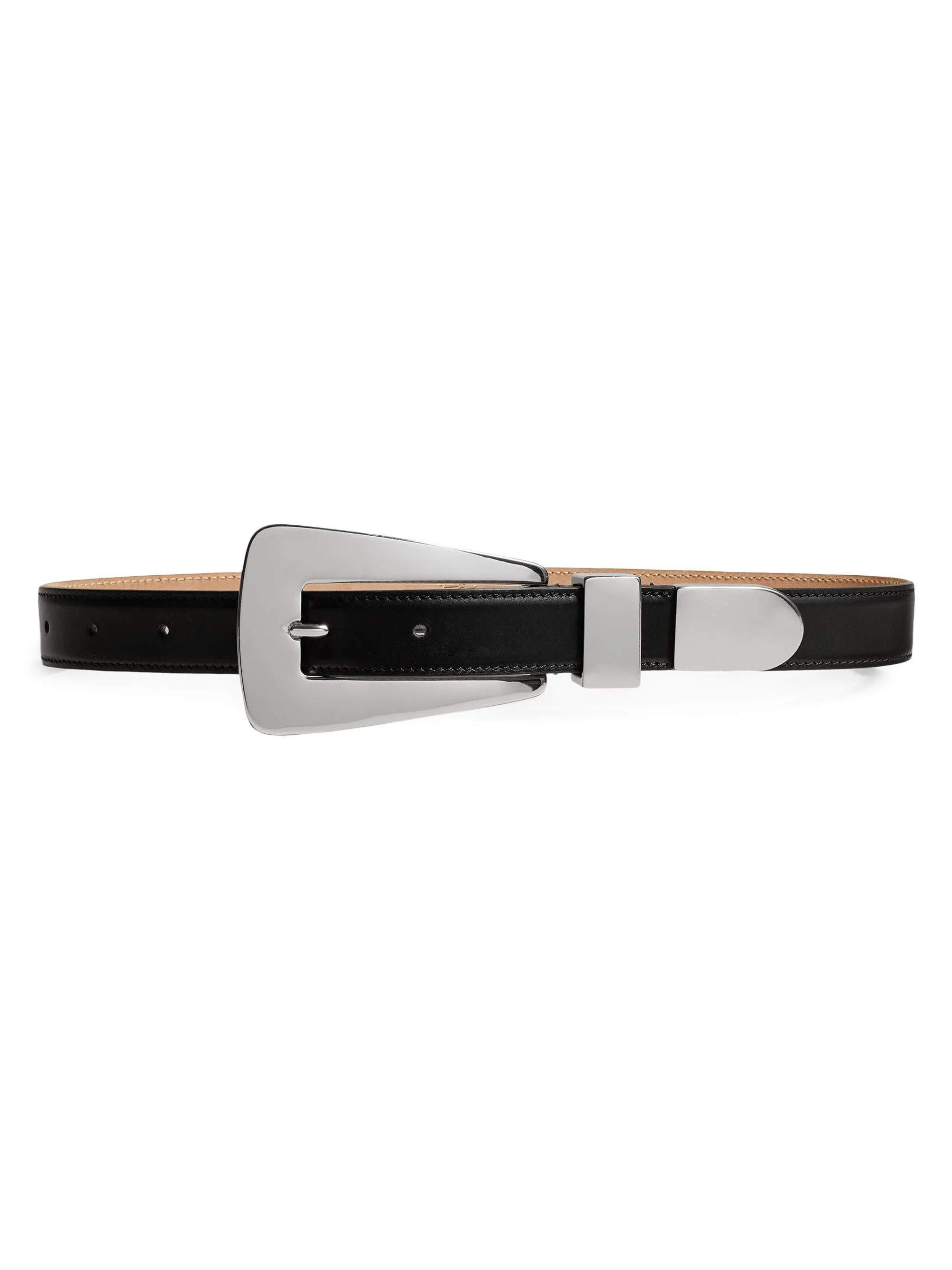Women's Lucca Statement Buckle Leather Belt - Black Silver - 1
