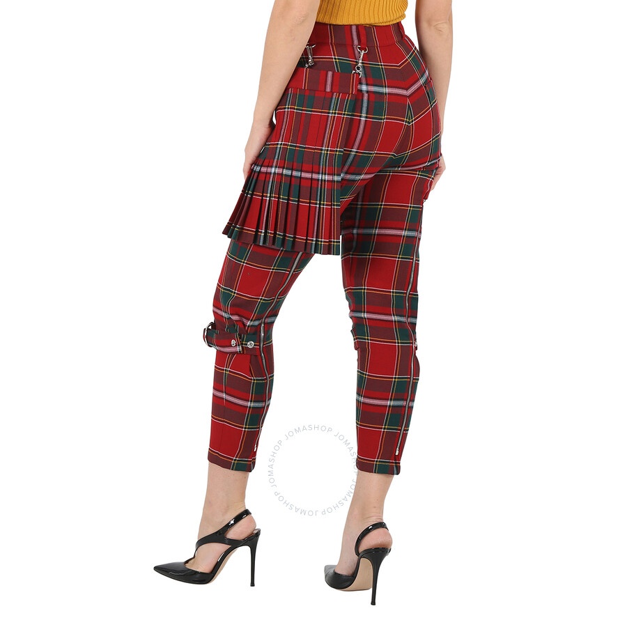 Burberry Ladies Bright Red Royal Tartan Punk Trousers - 5