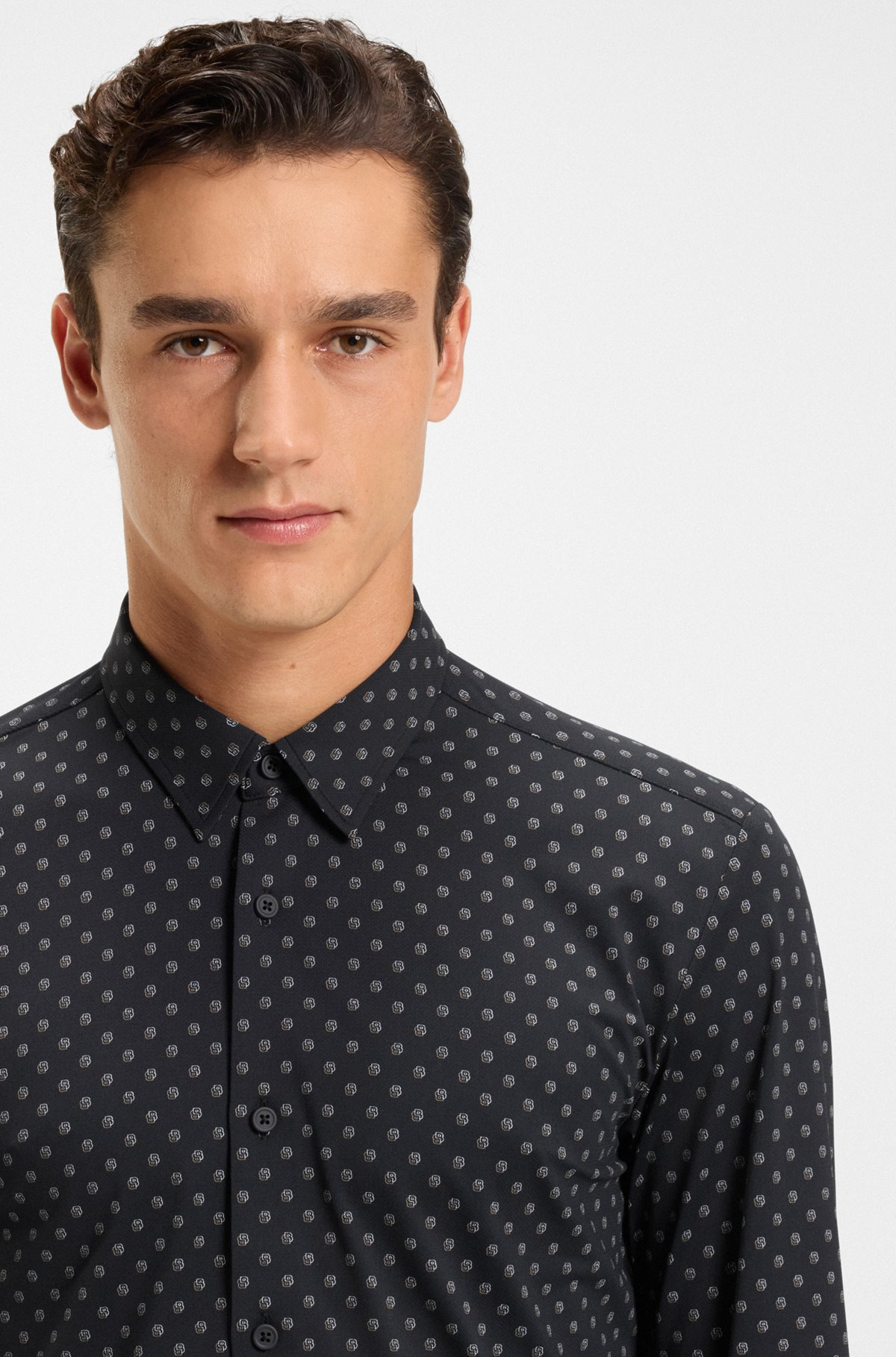 SLIM-FIT SHIRT IN PRINTED PERFORMANCE-STRETCH ITALIAN FABRIC - 3