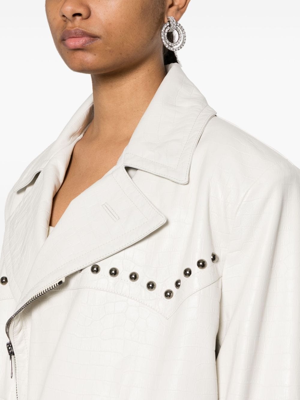 crocodile-pattern leather jacket - 5