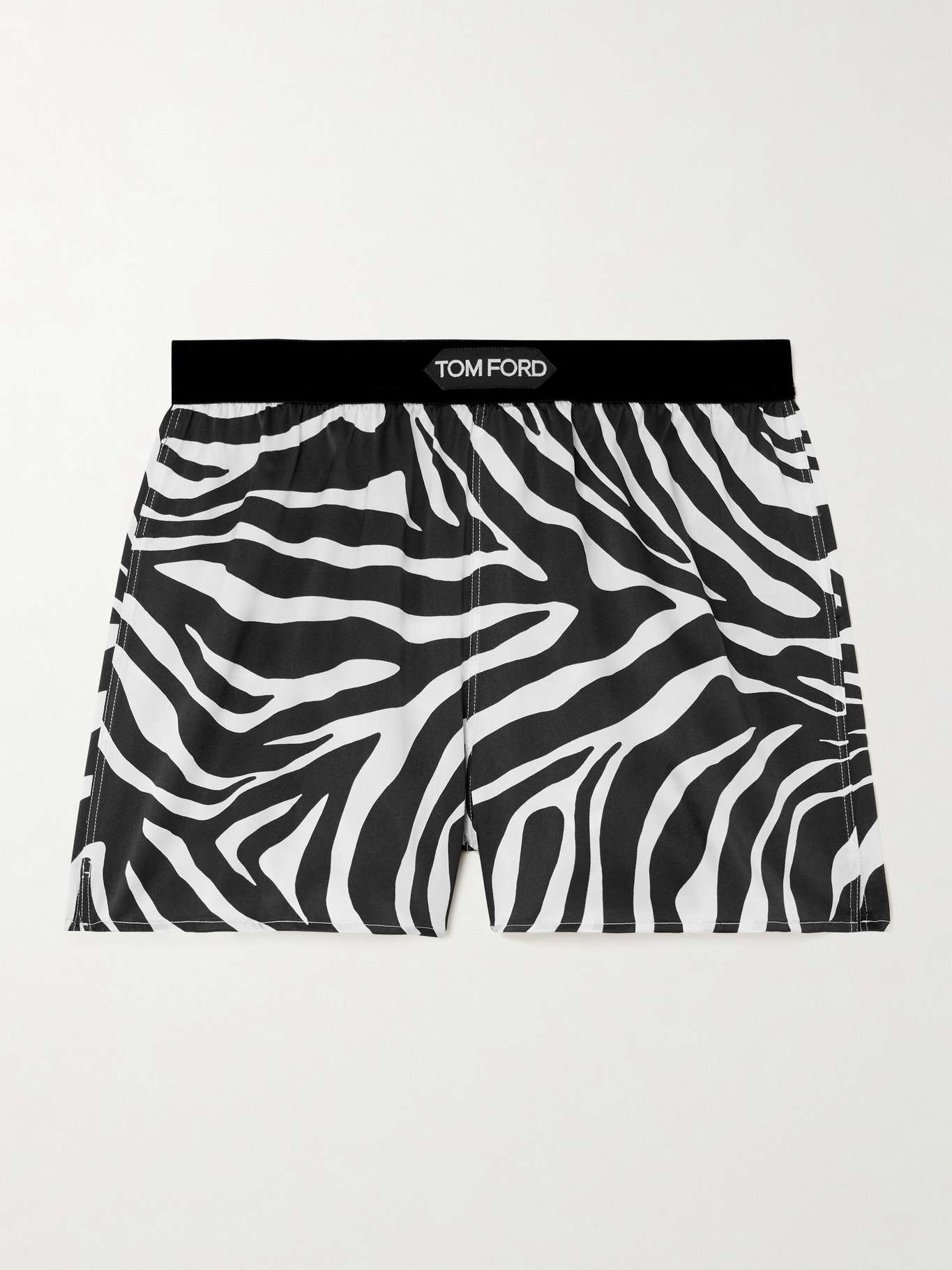 Velvet-trimmed zebra-print silk-blend satin shorts - 1