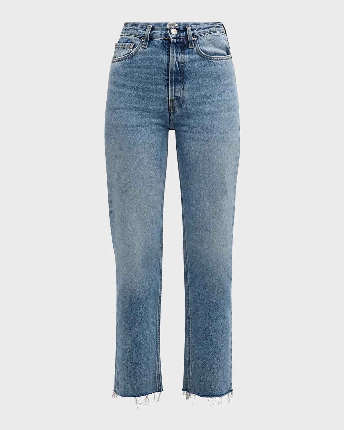 Classic Cut Frayed Denim Pants - 1