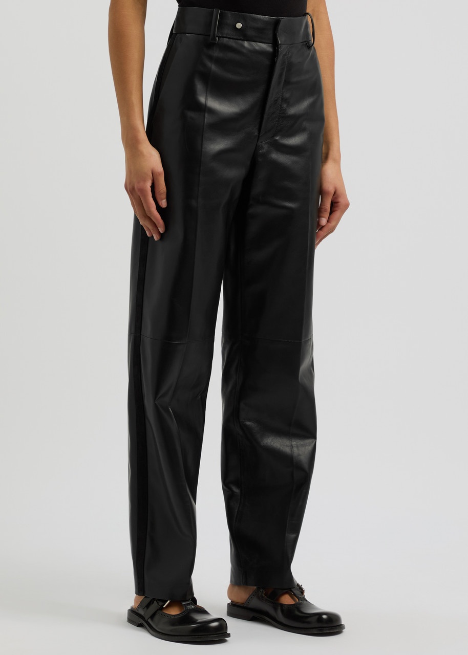 Loewe Womens Belted Black Leather Trousers, Straight Leg, UK10/S - 6