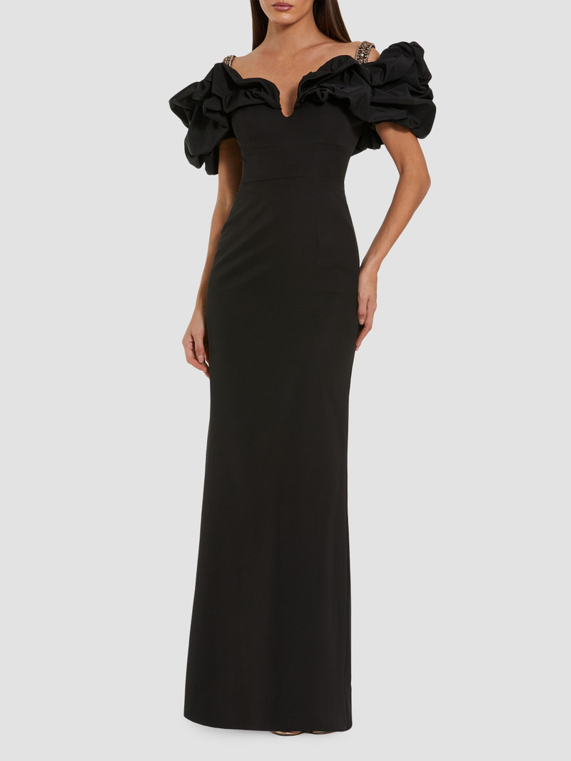 Women's Off-The-Shoulder Puff-Sleeve Crepe Gown - Black 1