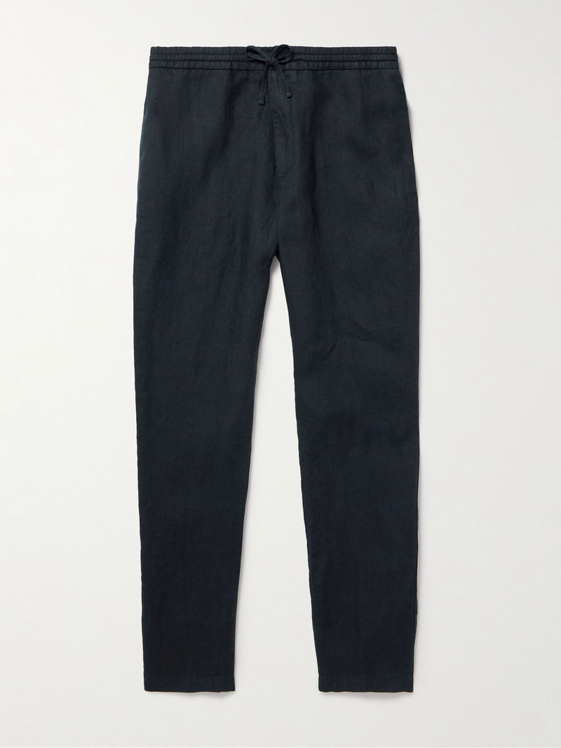 Tapered Linen Drawstring Trousers Navy 1