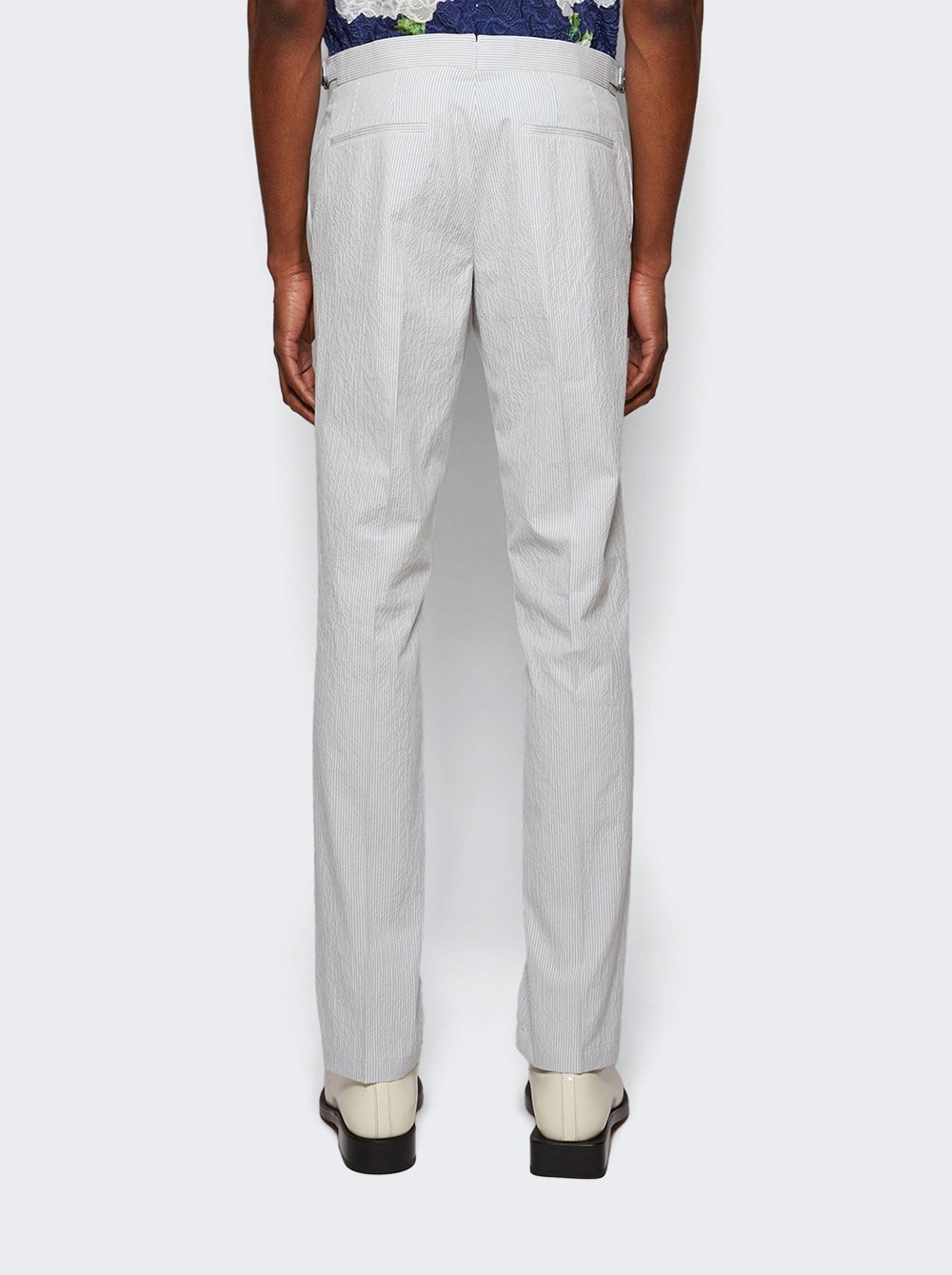 Griffon Seersucker Trousers Wave Blue And White Sand - 4